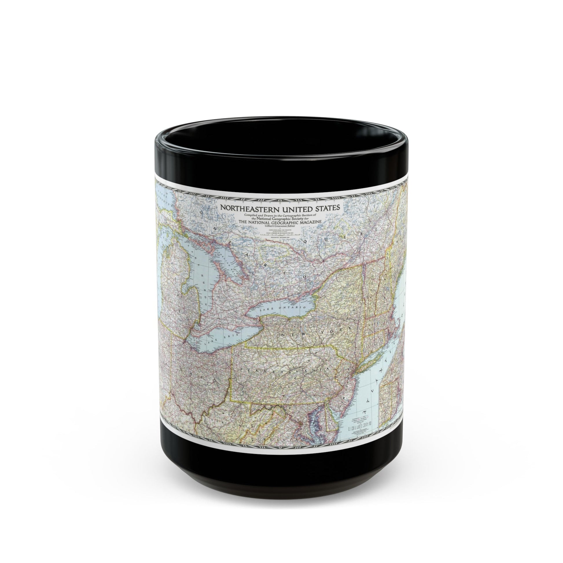 USA - Northeastern (1945) (Map) Black Coffee Mug-15oz-The Sticker Space