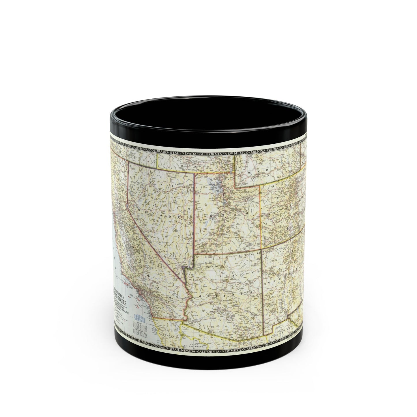 USA - Southwestern (1948) (Map) Black Coffee Mug-11oz-The Sticker Space