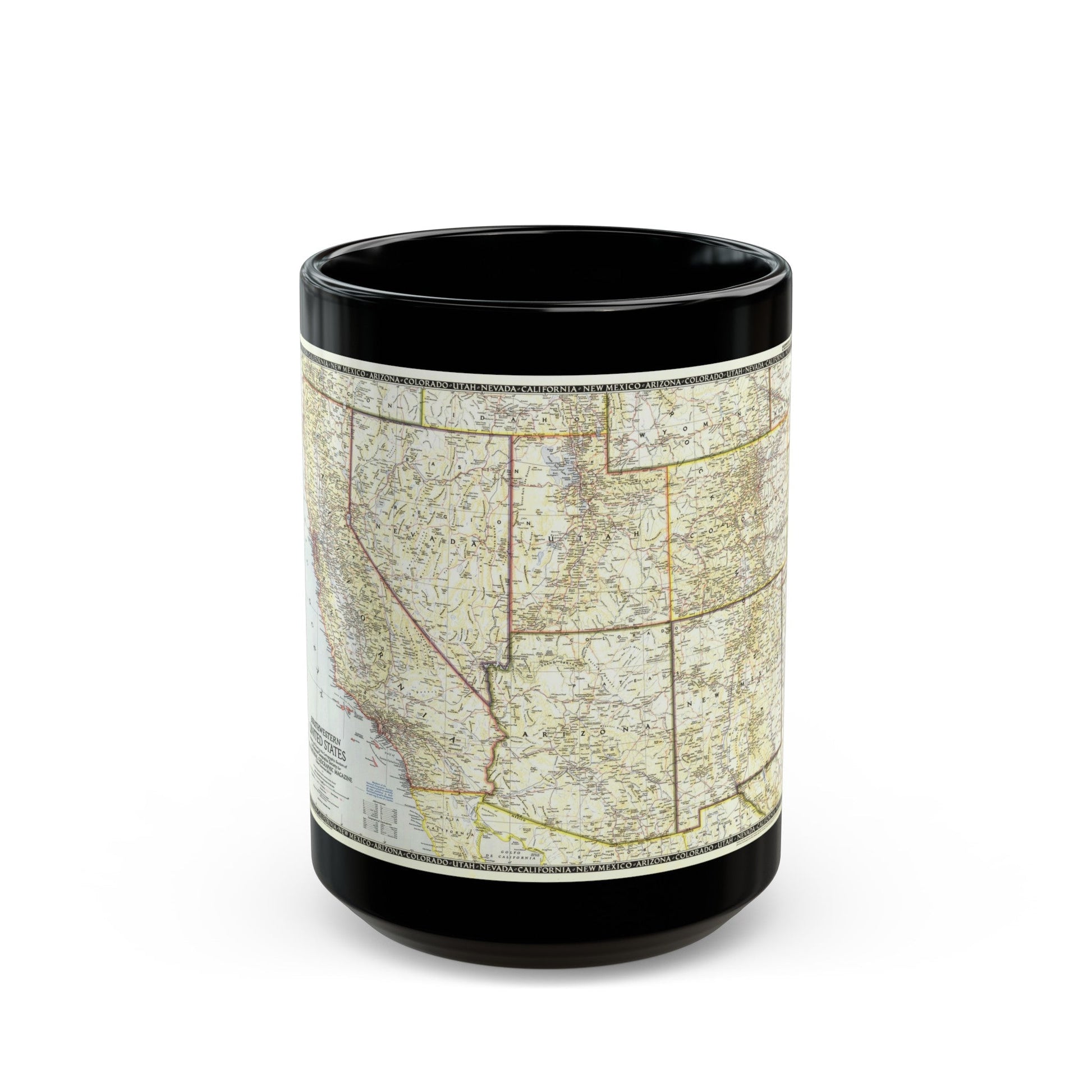 USA - Southwestern (1948) (Map) Black Coffee Mug-15oz-The Sticker Space