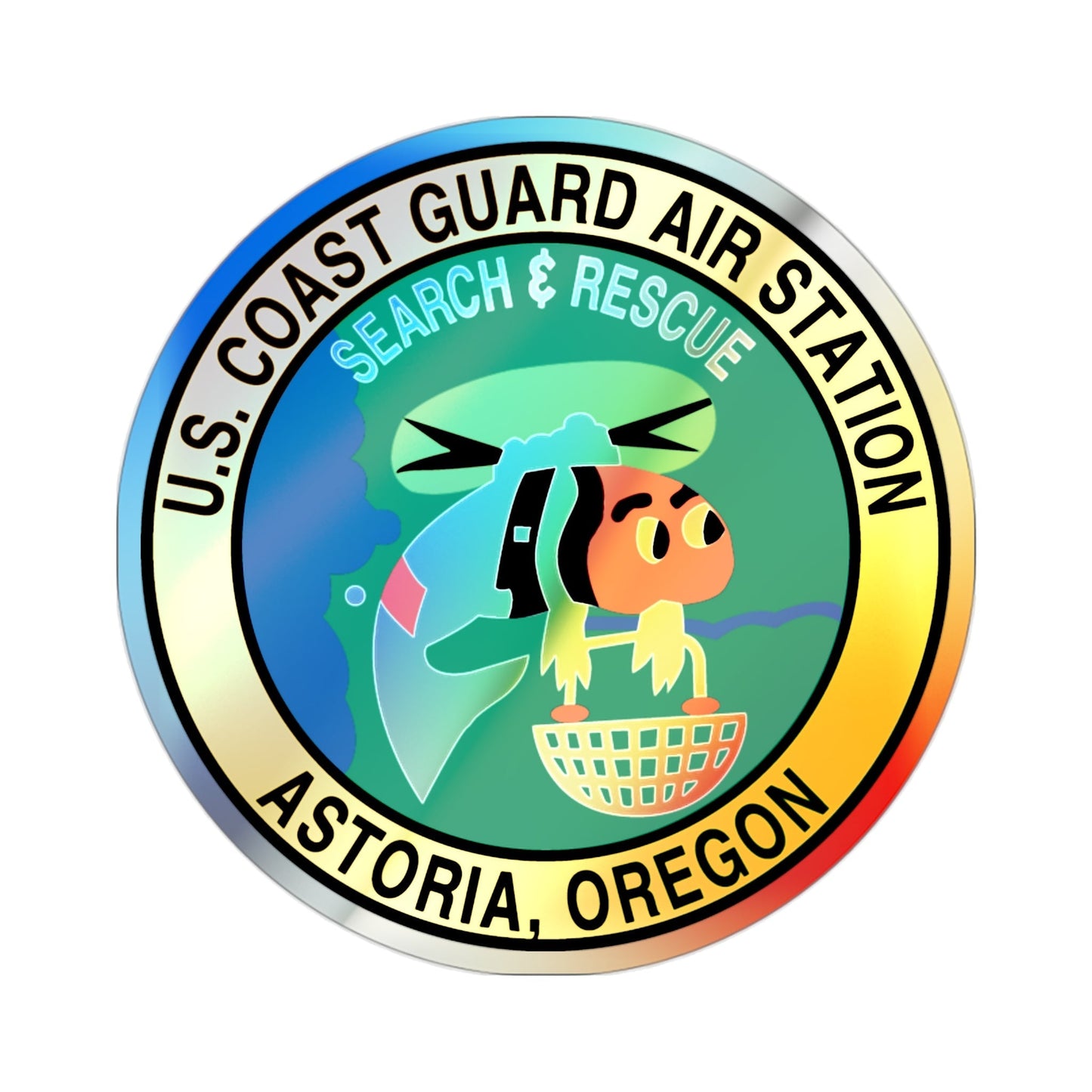 USCG Air Station Astoria (U.S. Coast Guard) Holographic STICKER Die-Cut Vinyl Decal-2 Inch-The Sticker Space