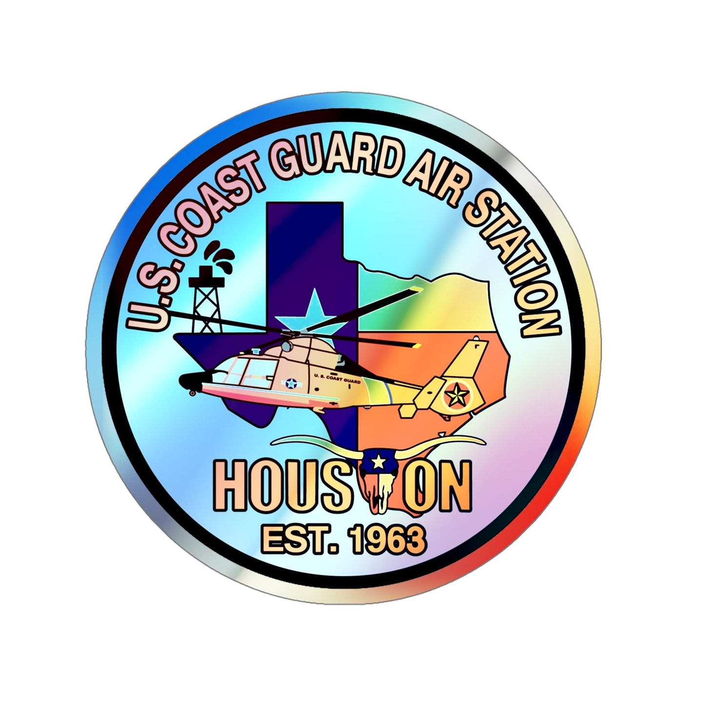 USCG Air Station Houston v2 (U.S. Coast Guard) Holographic STICKER Die-Cut Vinyl Decal-5 Inch-The Sticker Space