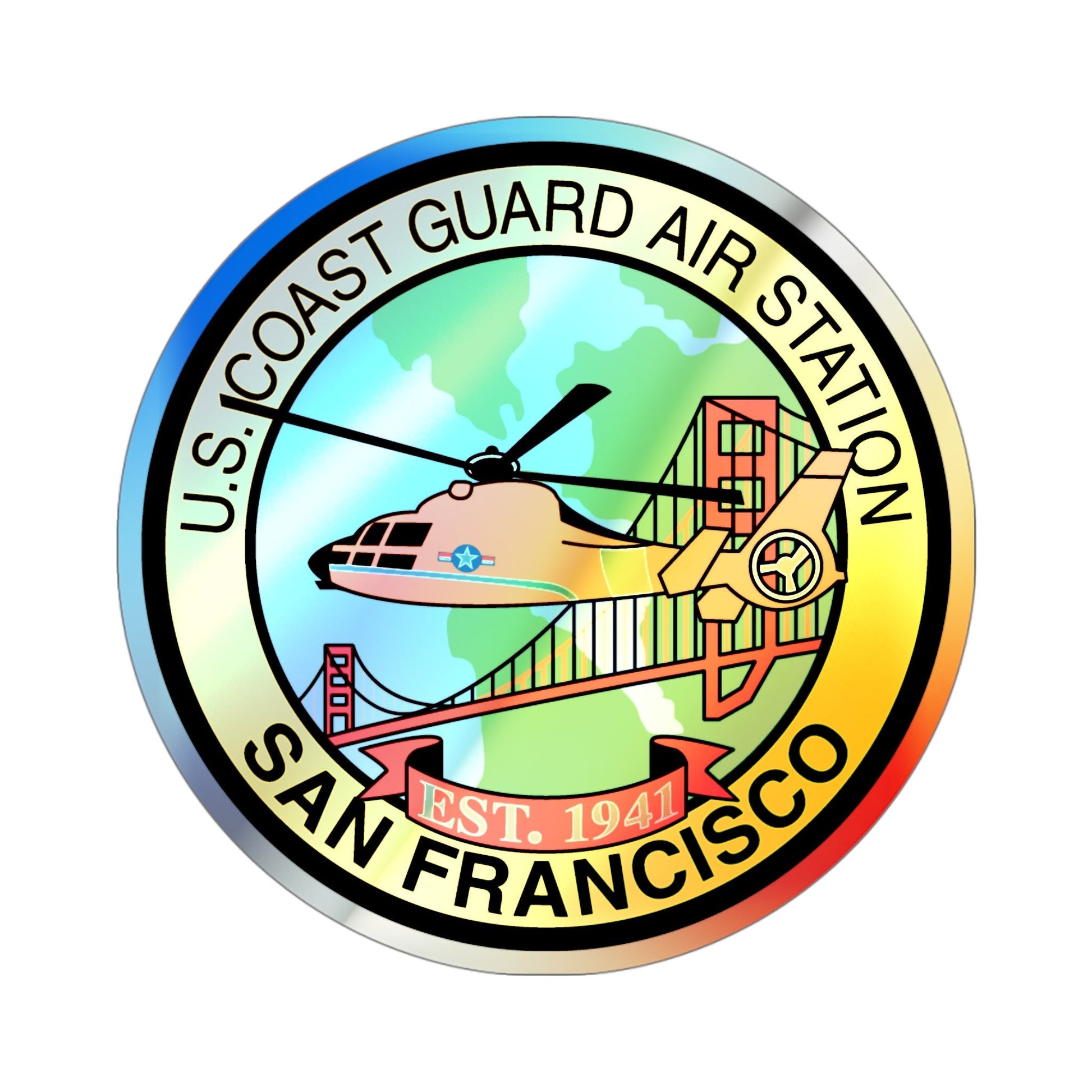 USCG Air Station San Francisco (U.S. Coast Guard) Holographic STICKER Die-Cut Vinyl Decal-4 Inch-The Sticker Space