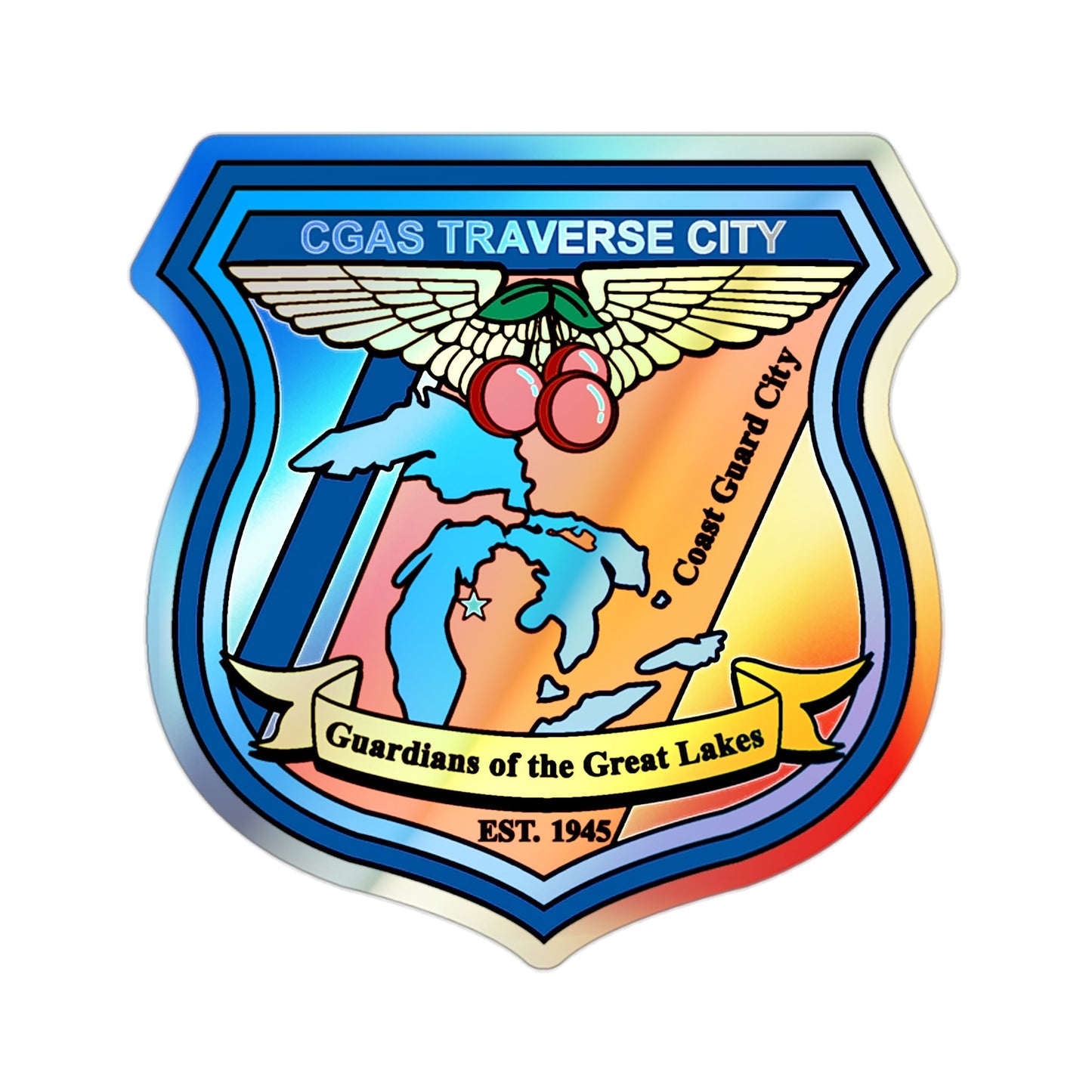 USCG Air Station Traverse City (U.S. Coast Guard) Holographic STICKER Die-Cut Vinyl Decal-2 Inch-The Sticker Space