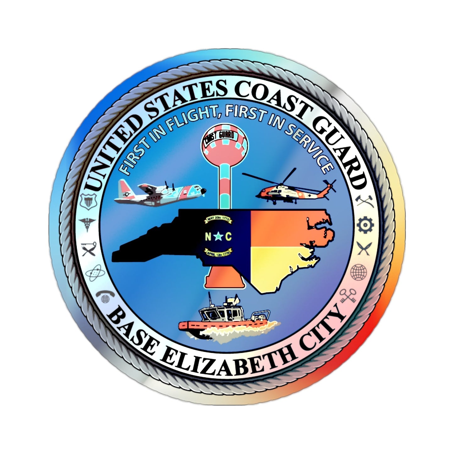 USCG Base Elizabeth City (U.S. Coast Guard) Holographic STICKER Die-Cut Vinyl Decal-2 Inch-The Sticker Space