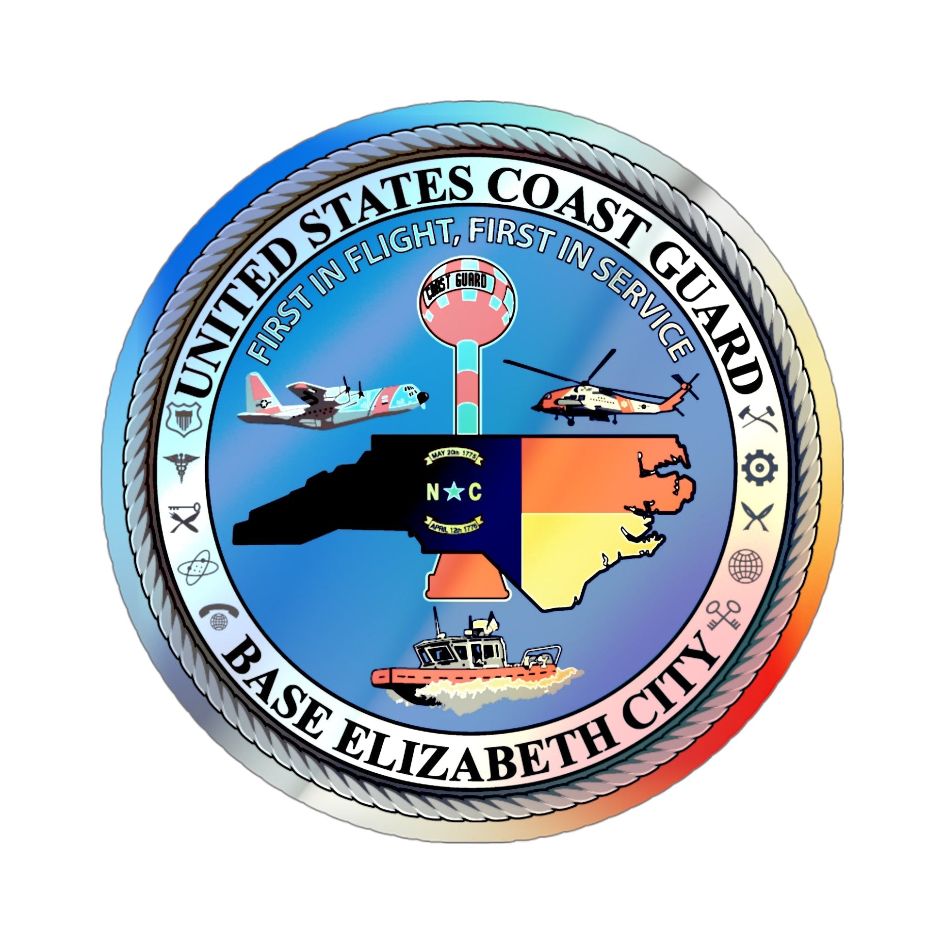 USCG Base Elizabeth City (U.S. Coast Guard) Holographic STICKER Die-Cut Vinyl Decal-4 Inch-The Sticker Space