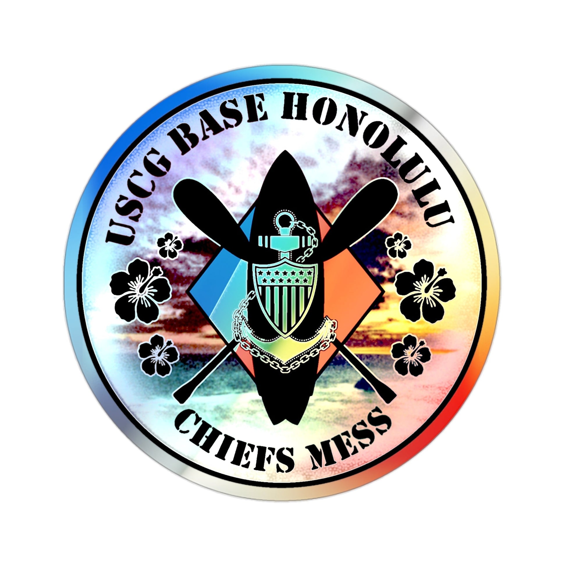 USCG Base Honolulu Chiefs Mess (U.S. Coast Guard) Holographic STICKER Die-Cut Vinyl Decal-2 Inch-The Sticker Space