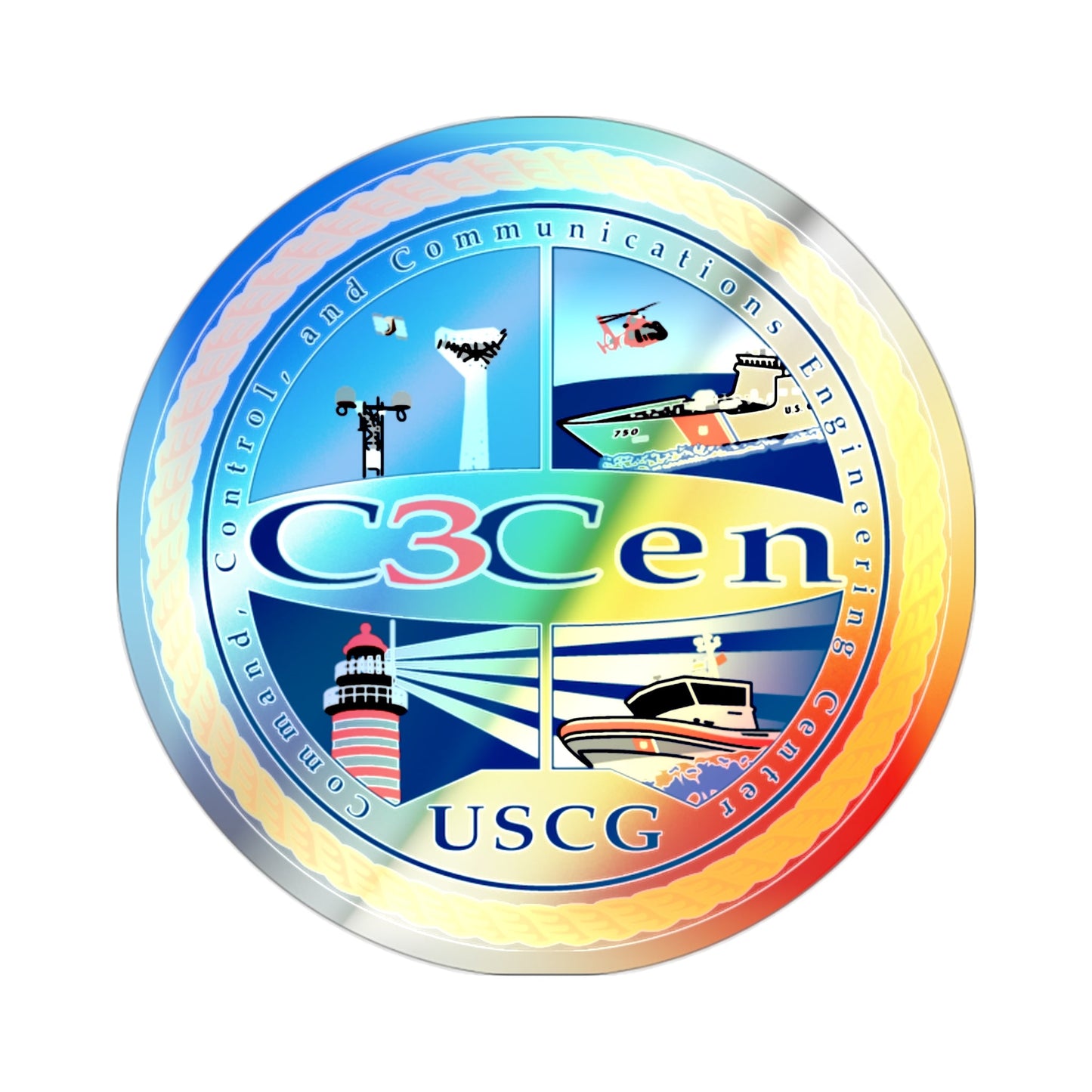 USCG C3 Cen Command Control Comm Engineering (U.S. Coast Guard) Holographic STICKER Die-Cut Vinyl Decal-2 Inch-The Sticker Space