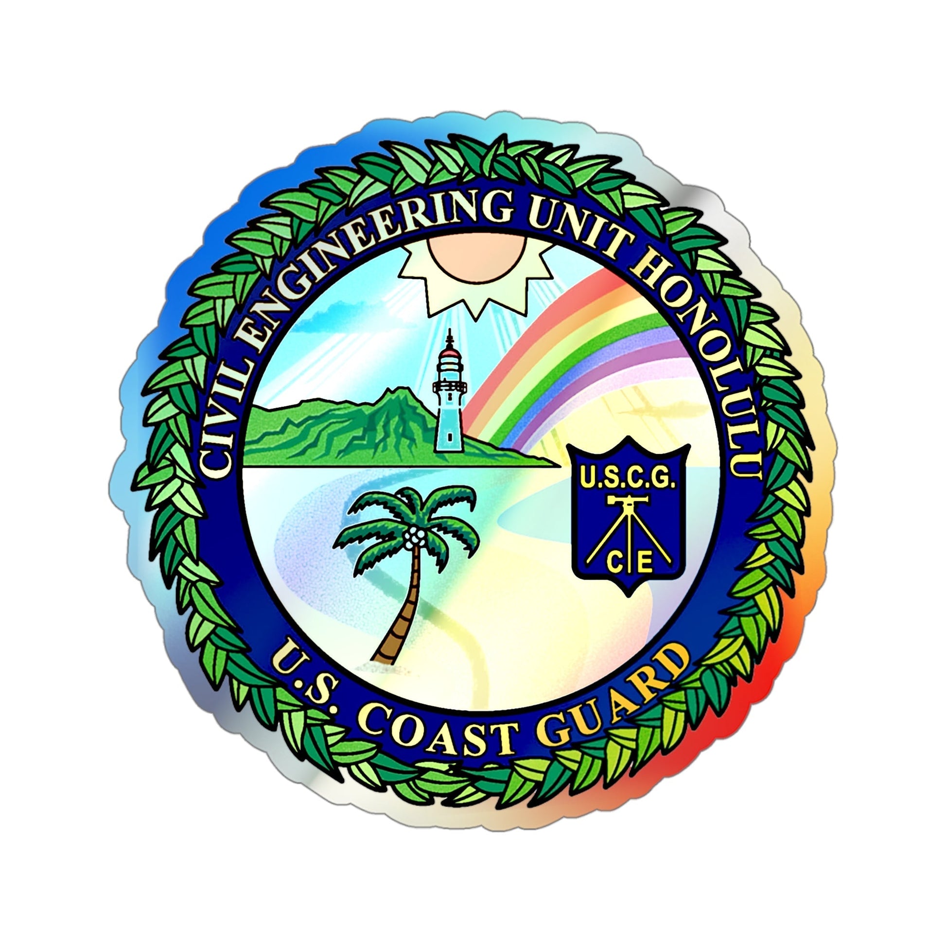 USCG CE Unit Honolulu (U.S. Coast Guard) Holographic STICKER Die-Cut Vinyl Decal-4 Inch-The Sticker Space