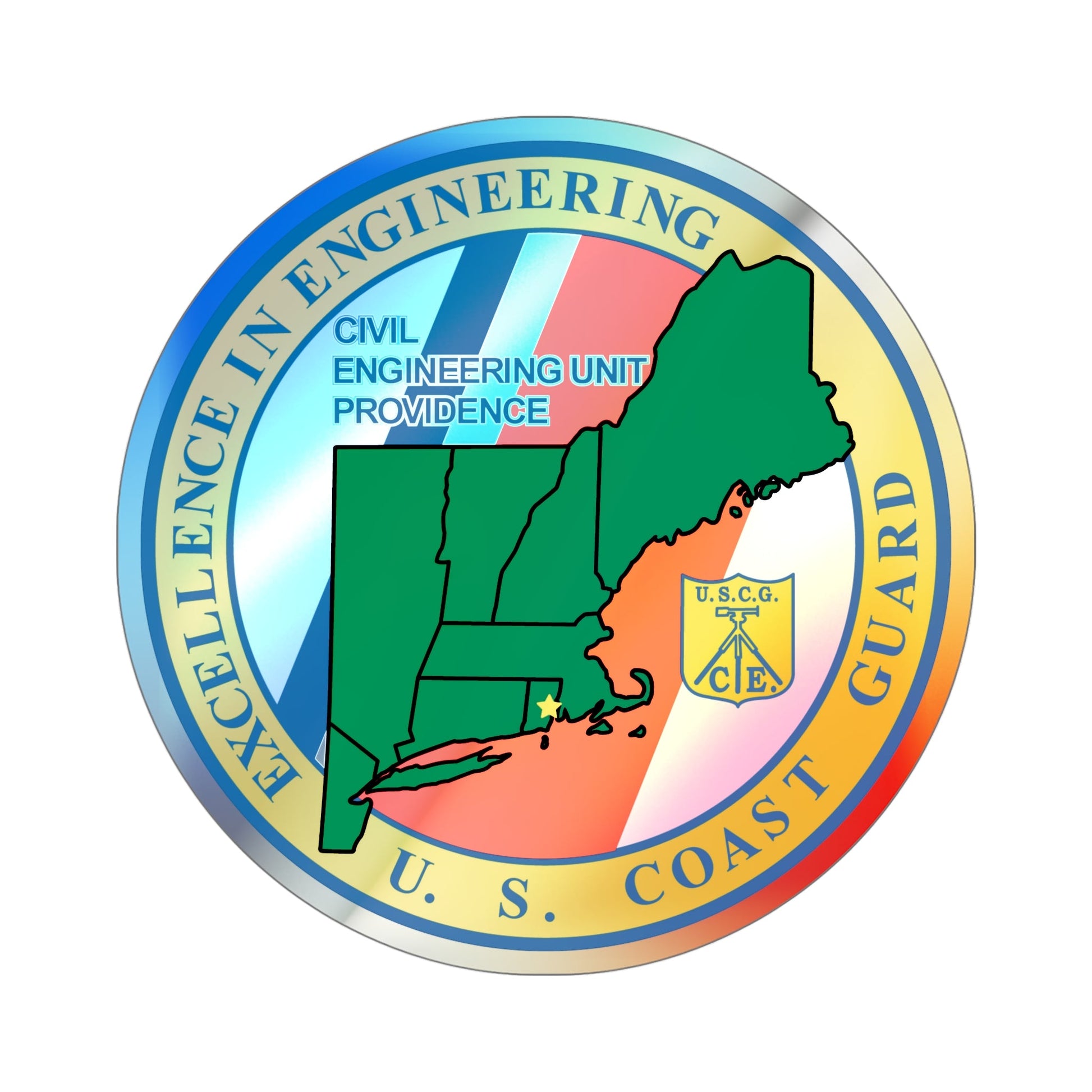 USCG Civil Engineering Unit Providence (U.S. Coast Guard) Holographic STICKER Die-Cut Vinyl Decal-5 Inch-The Sticker Space