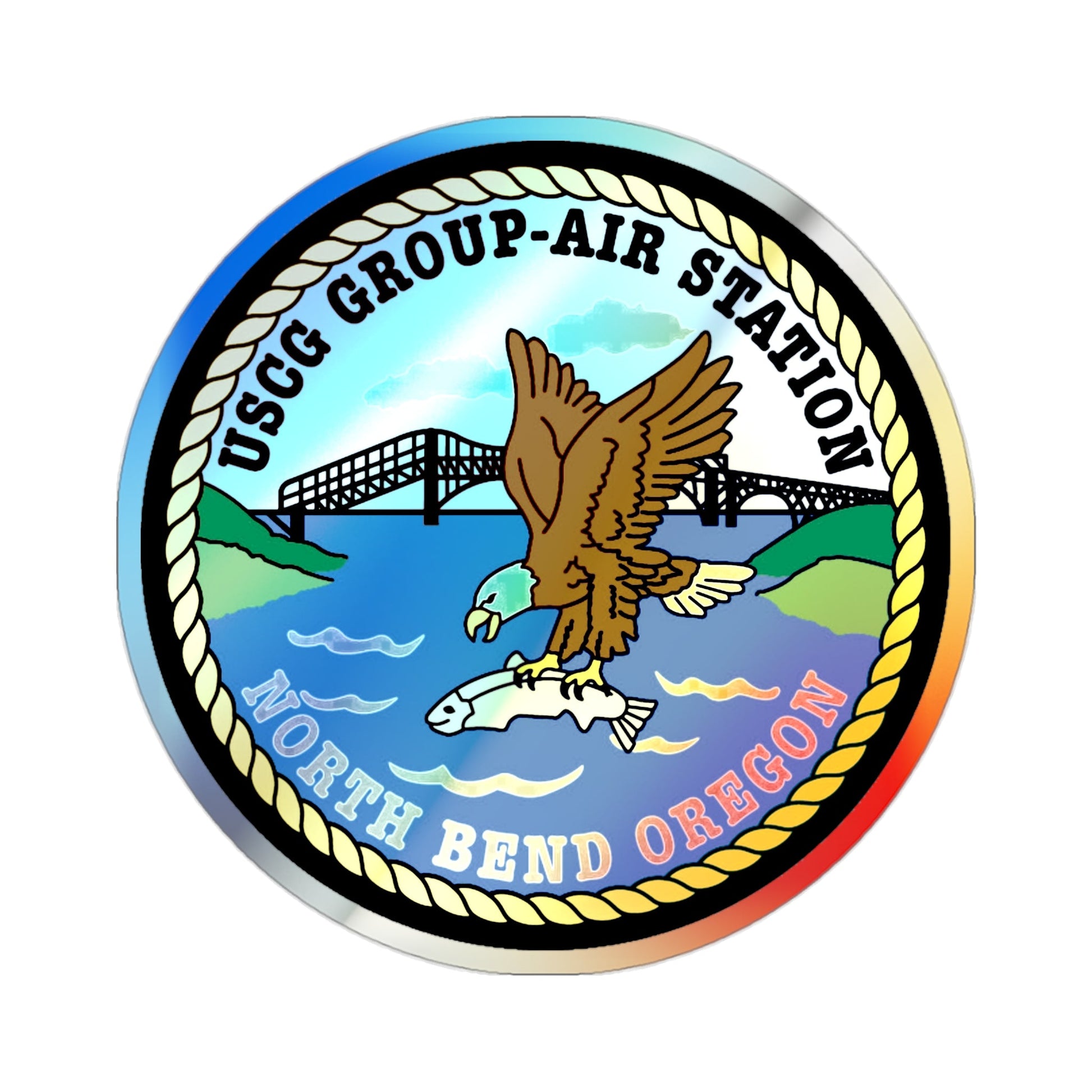 USCG Group Air Station North Bend (U.S. Coast Guard) Holographic STICKER Die-Cut Vinyl Decal-2 Inch-The Sticker Space