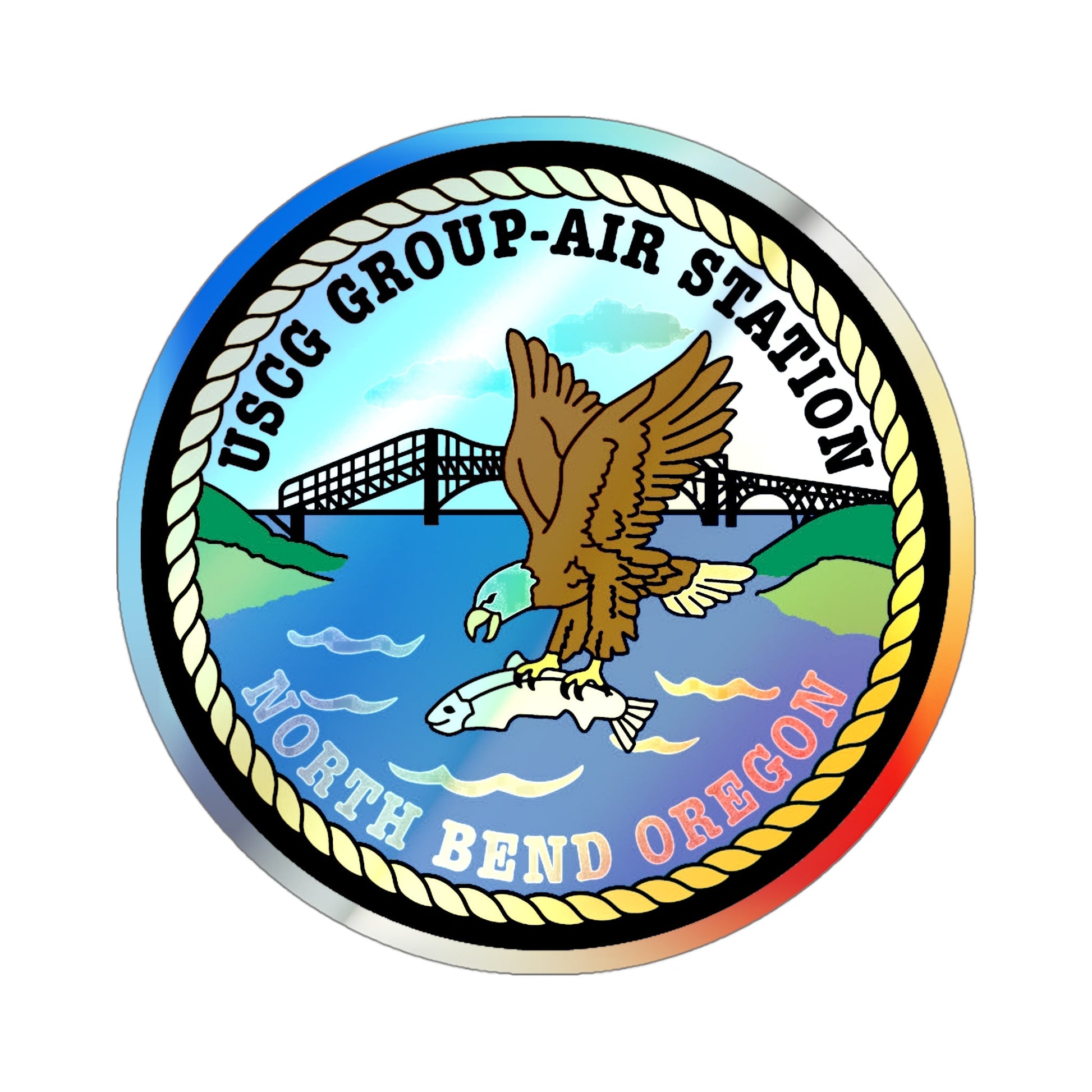 USCG Group Air Station North Bend (U.S. Coast Guard) Holographic STICKER Die-Cut Vinyl Decal-4 Inch-The Sticker Space