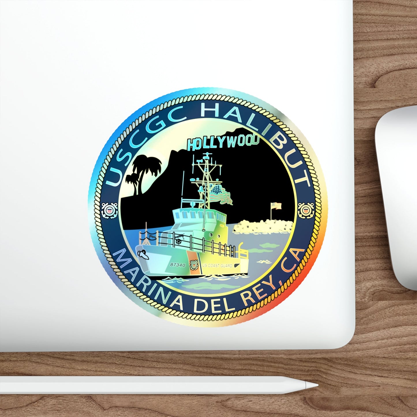 USCG Halibut Marina Del Ray CA (U.S. Coast Guard) Holographic STICKER Die-Cut Vinyl Decal-The Sticker Space