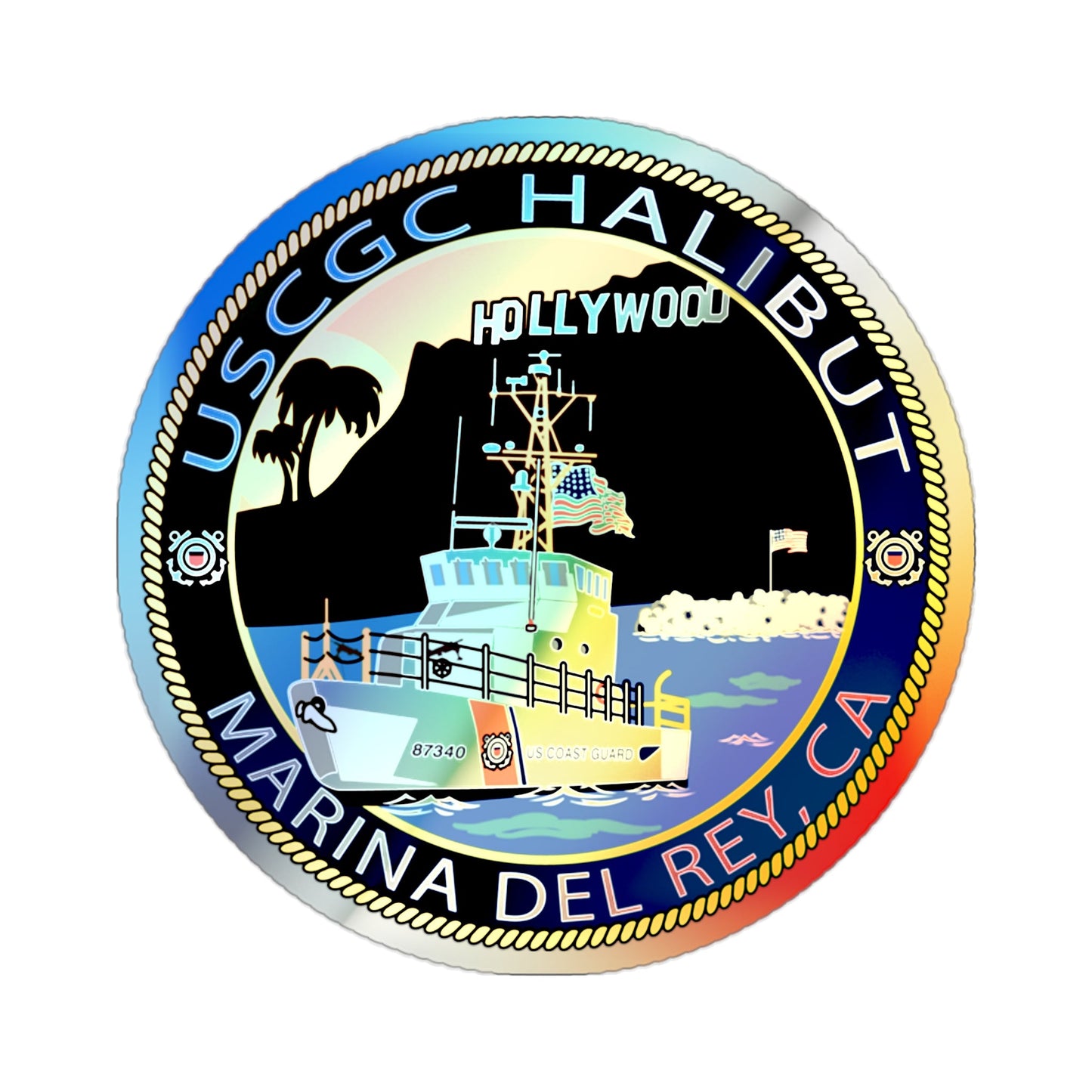 USCG Halibut Marina Del Ray CA (U.S. Coast Guard) Holographic STICKER Die-Cut Vinyl Decal-2 Inch-The Sticker Space