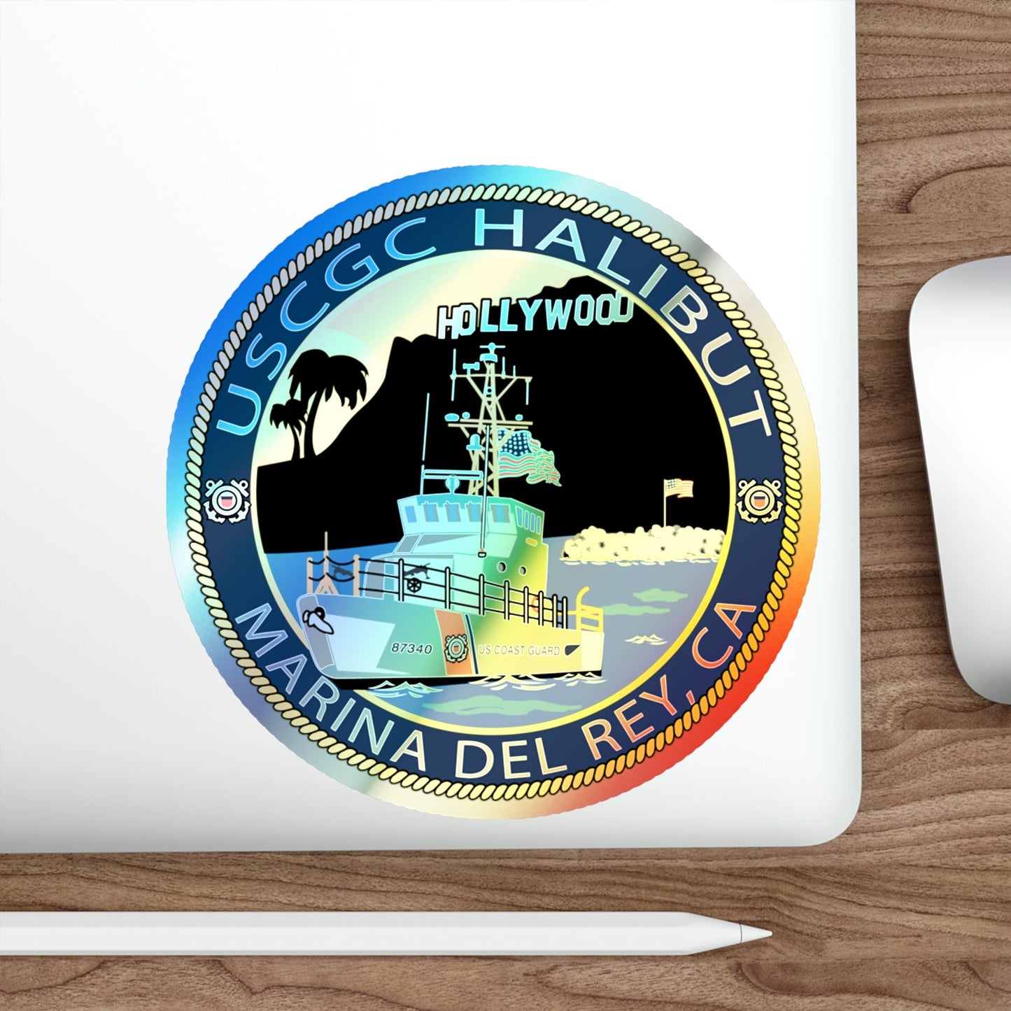 USCG Halibut Marina Del Ray CA (U.S. Coast Guard) Holographic STICKER Die-Cut Vinyl Decal-The Sticker Space