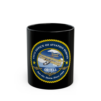 USCG OFFICE OF AVIATION FORCES CG 711 (U.S. Coast Guard) Black Coffee Mug-11oz-The Sticker Space