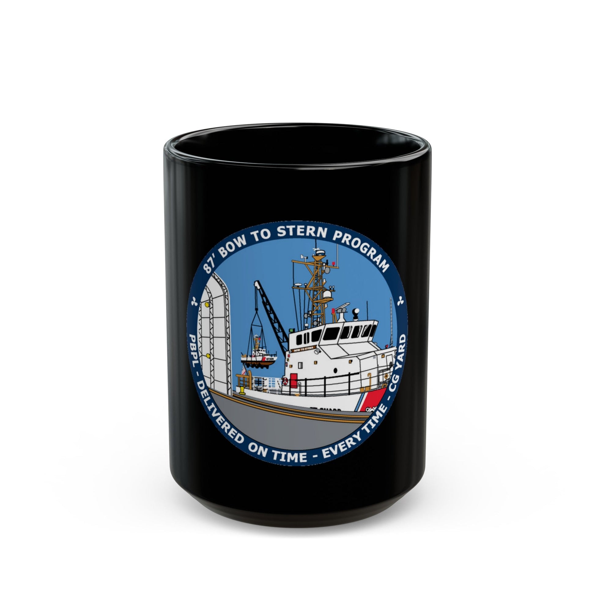 USCG Patrol Boat PBPL Bow to Stern Program (U.S. Coast Guard) Black Coffee Mug-15oz-The Sticker Space