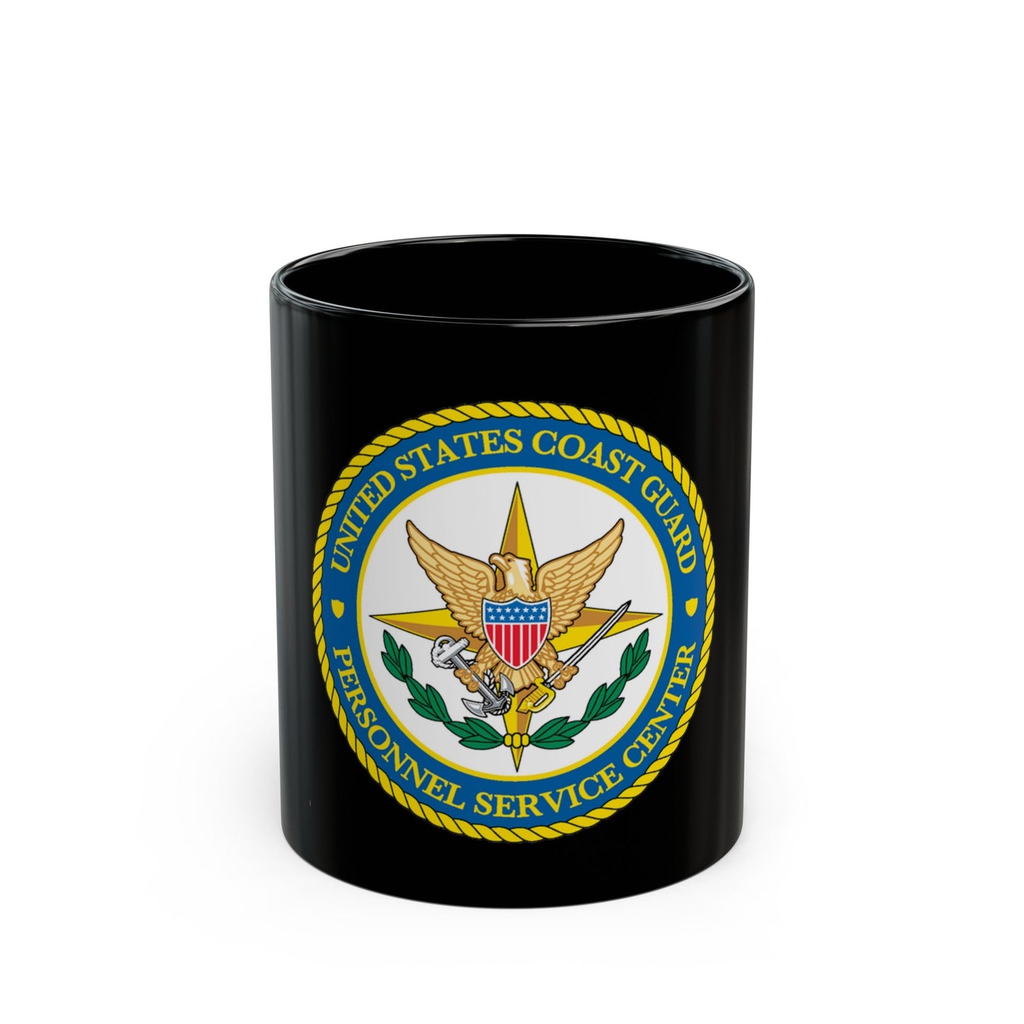 USCG Personnel Service Center (U.S. Coast Guard) Black Coffee Mug-11oz-The Sticker Space