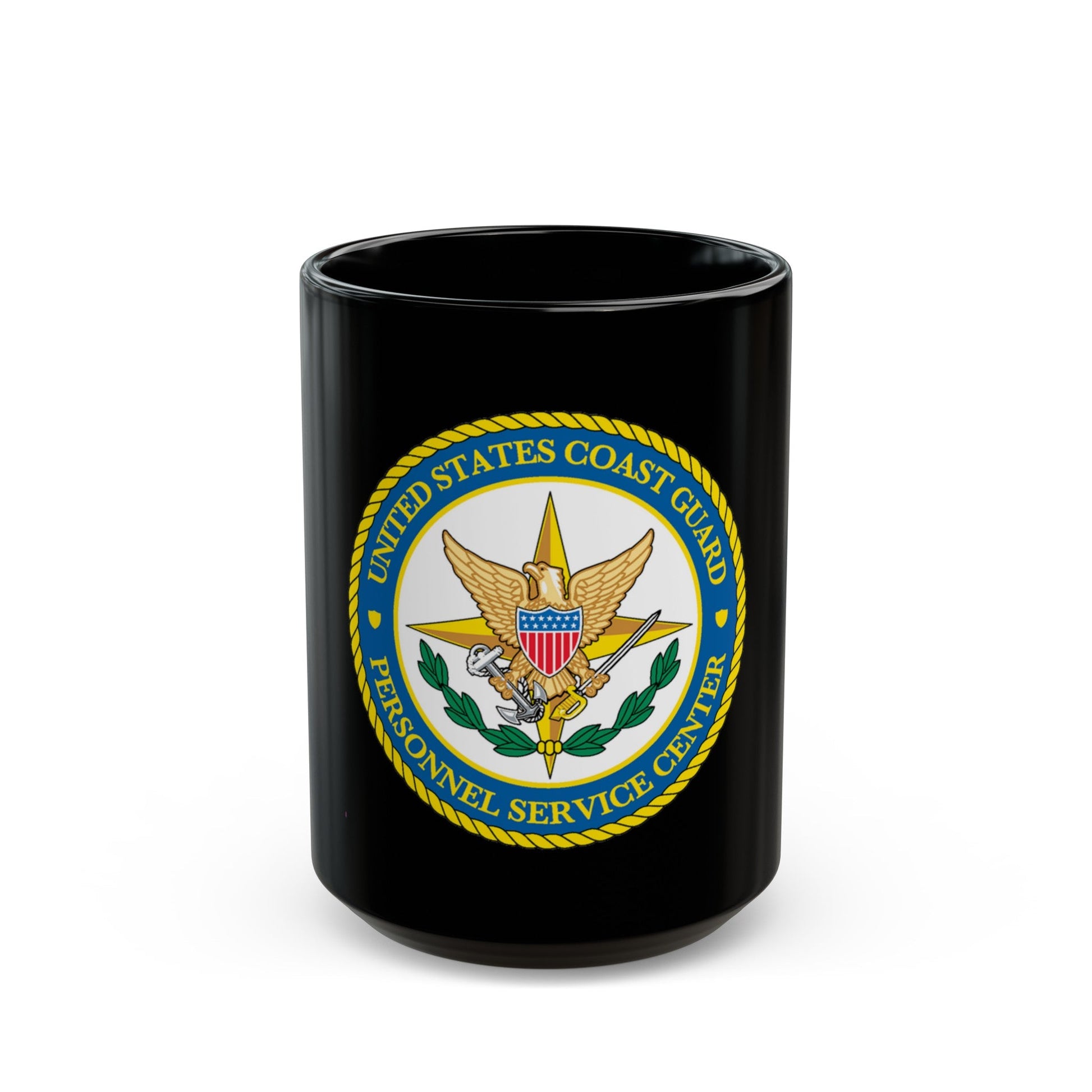 USCG Personnel Service Center (U.S. Coast Guard) Black Coffee Mug-15oz-The Sticker Space