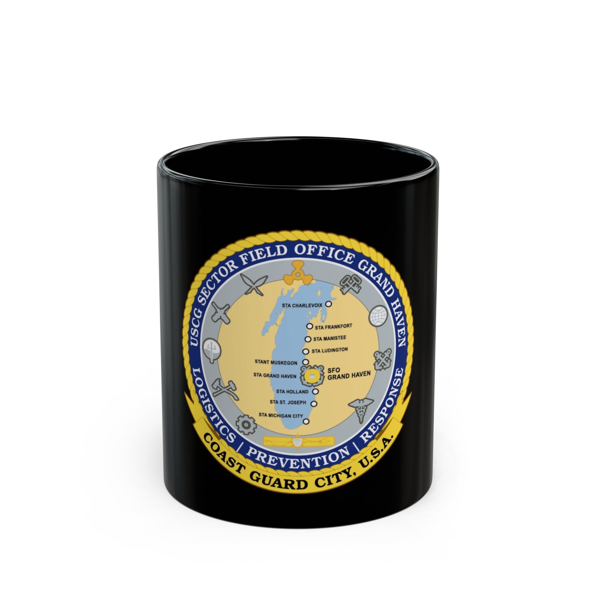 USCG Sector Field Office Grand Haven (U.S. Coast Guard) Black Coffee Mug-11oz-The Sticker Space