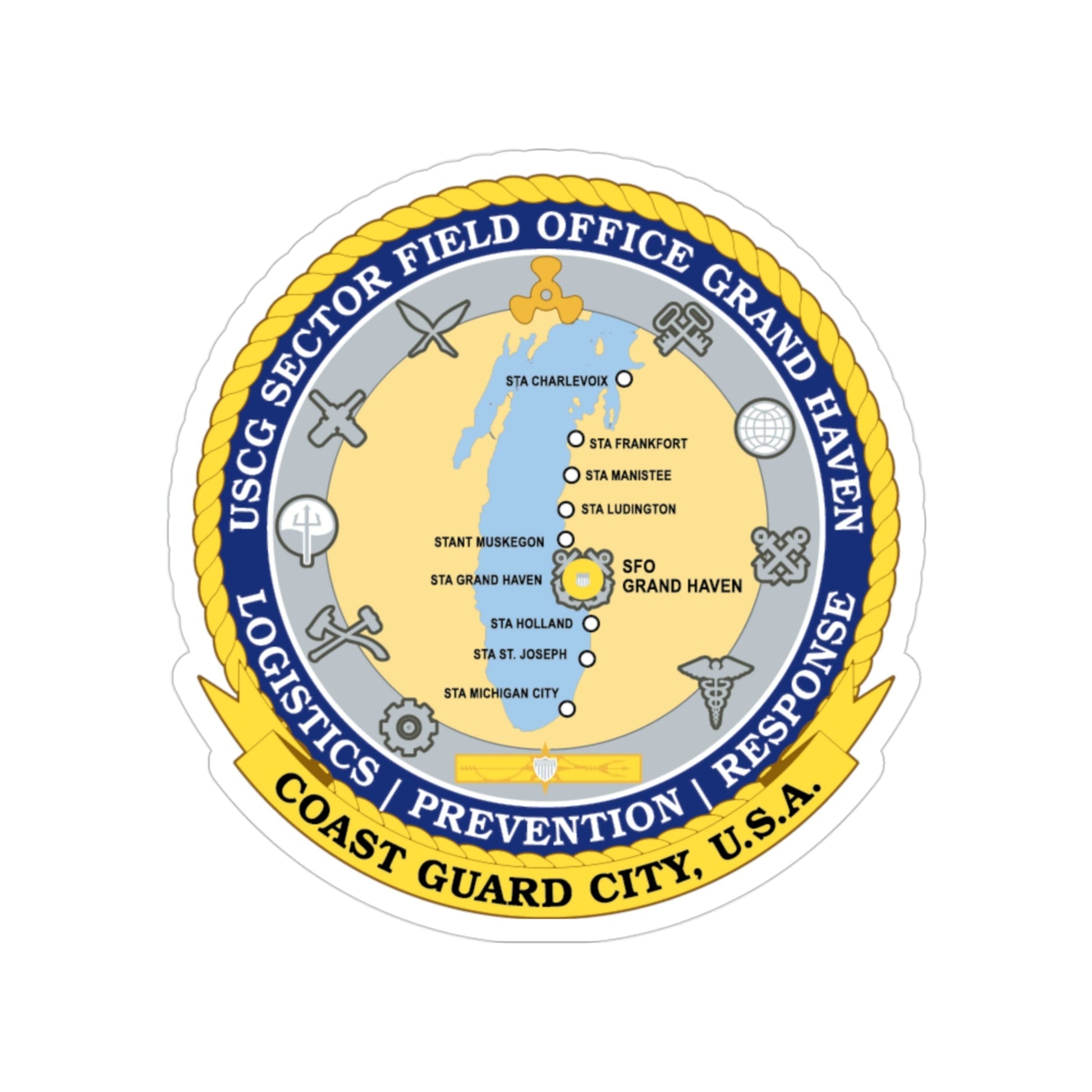 USCG Sector Field Office Grand Haven (U.S. Coast Guard) Transparent STICKER Die-Cut Vinyl Decal-3 Inch-The Sticker Space