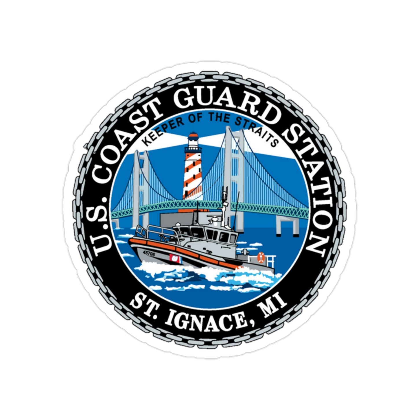 USCG Station St Ignace MI (U.S. Coast Guard) Transparent STICKER Die-Cut Vinyl Decal-2 Inch-The Sticker Space