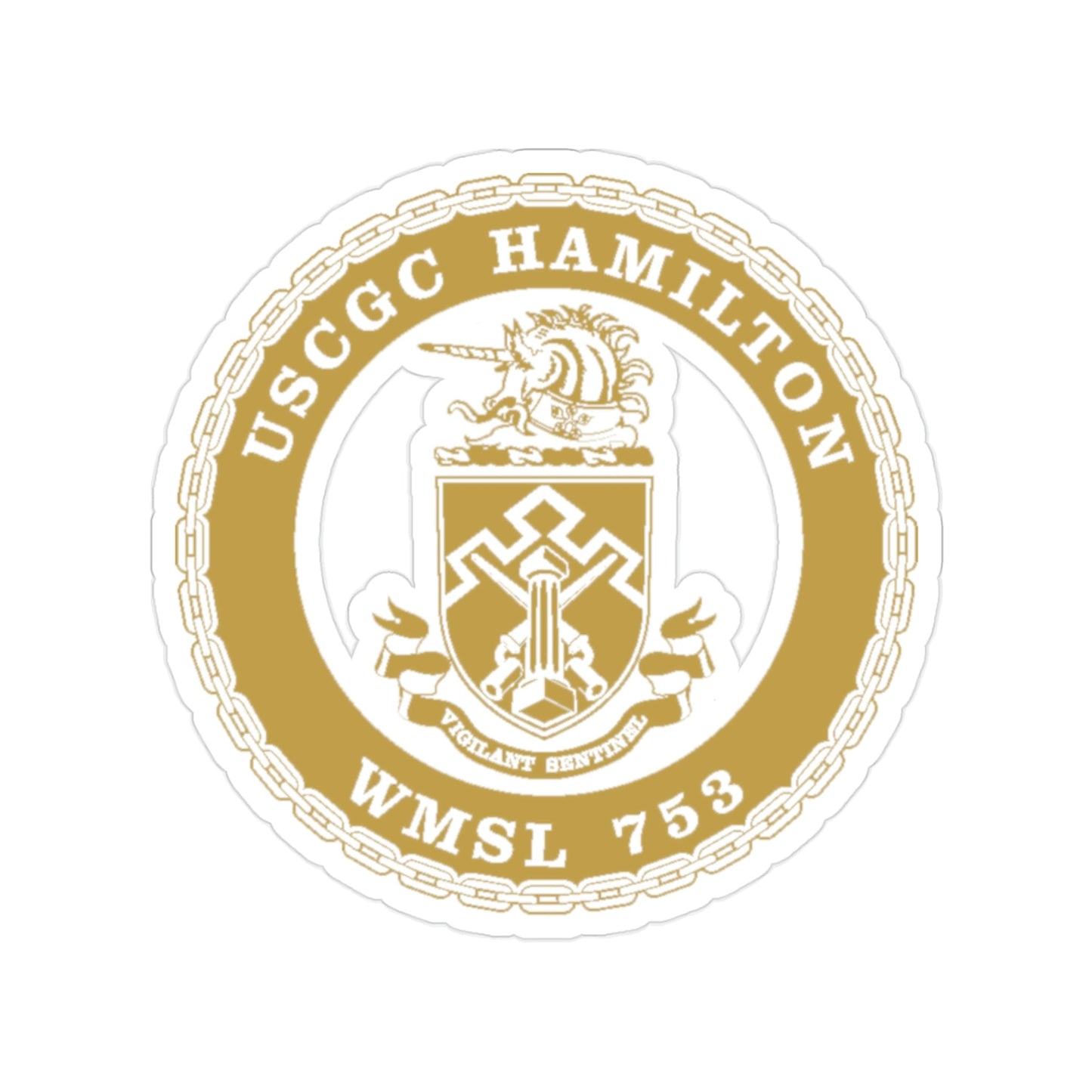 USCGC Hamilton WMSL 753 GOLD (U.S. Coast Guard) Transparent STICKER Die-Cut Vinyl Decal-2 Inch-The Sticker Space