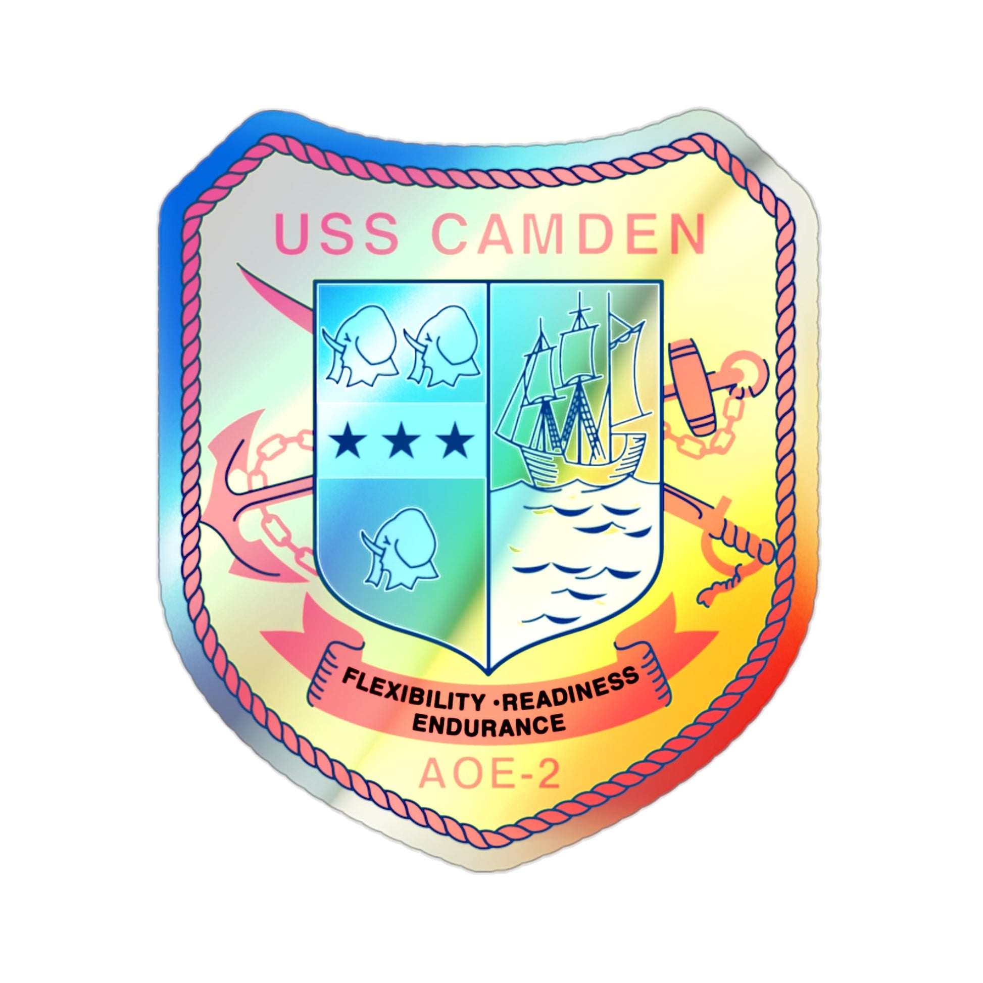 USS CAMDEN AOE 2 (U.S. Navy) Holographic STICKER Die-Cut Vinyl Decal-2 Inch-The Sticker Space