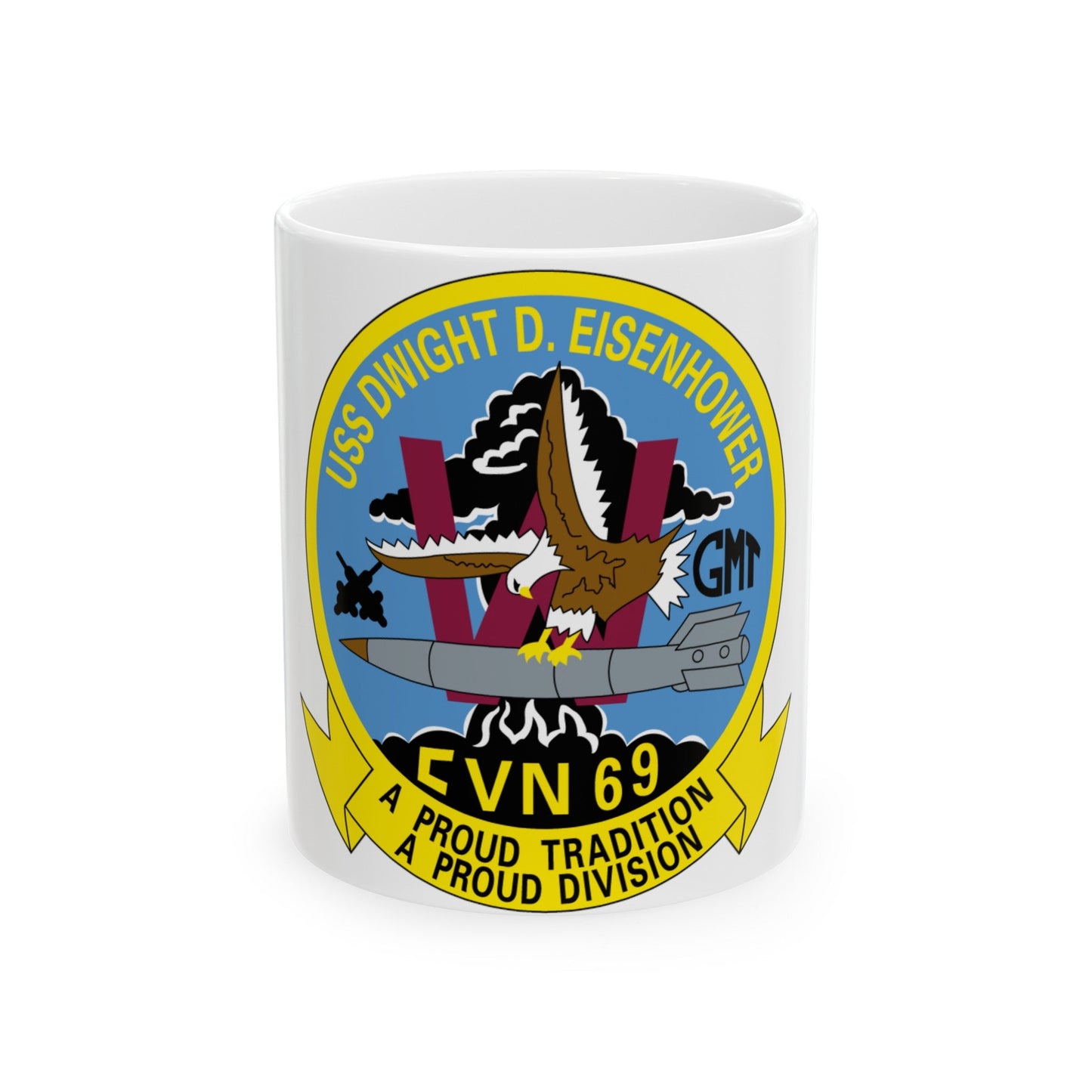 USS Dwight D Eisenhower Proud Tradition (U.S. Navy) White Coffee Mug-11oz-The Sticker Space