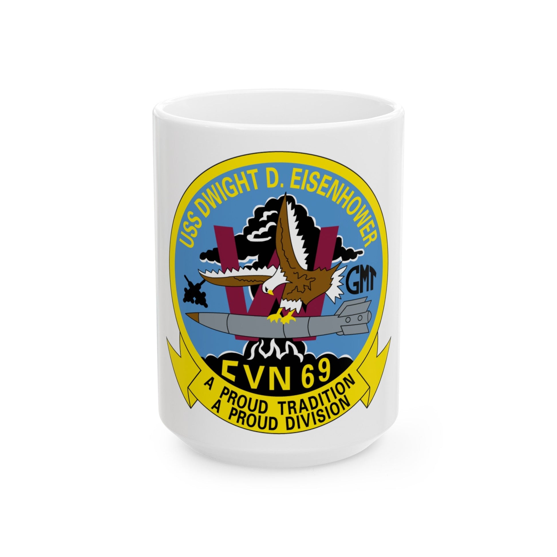 USS Dwight D Eisenhower Proud Tradition (U.S. Navy) White Coffee Mug-15oz-The Sticker Space
