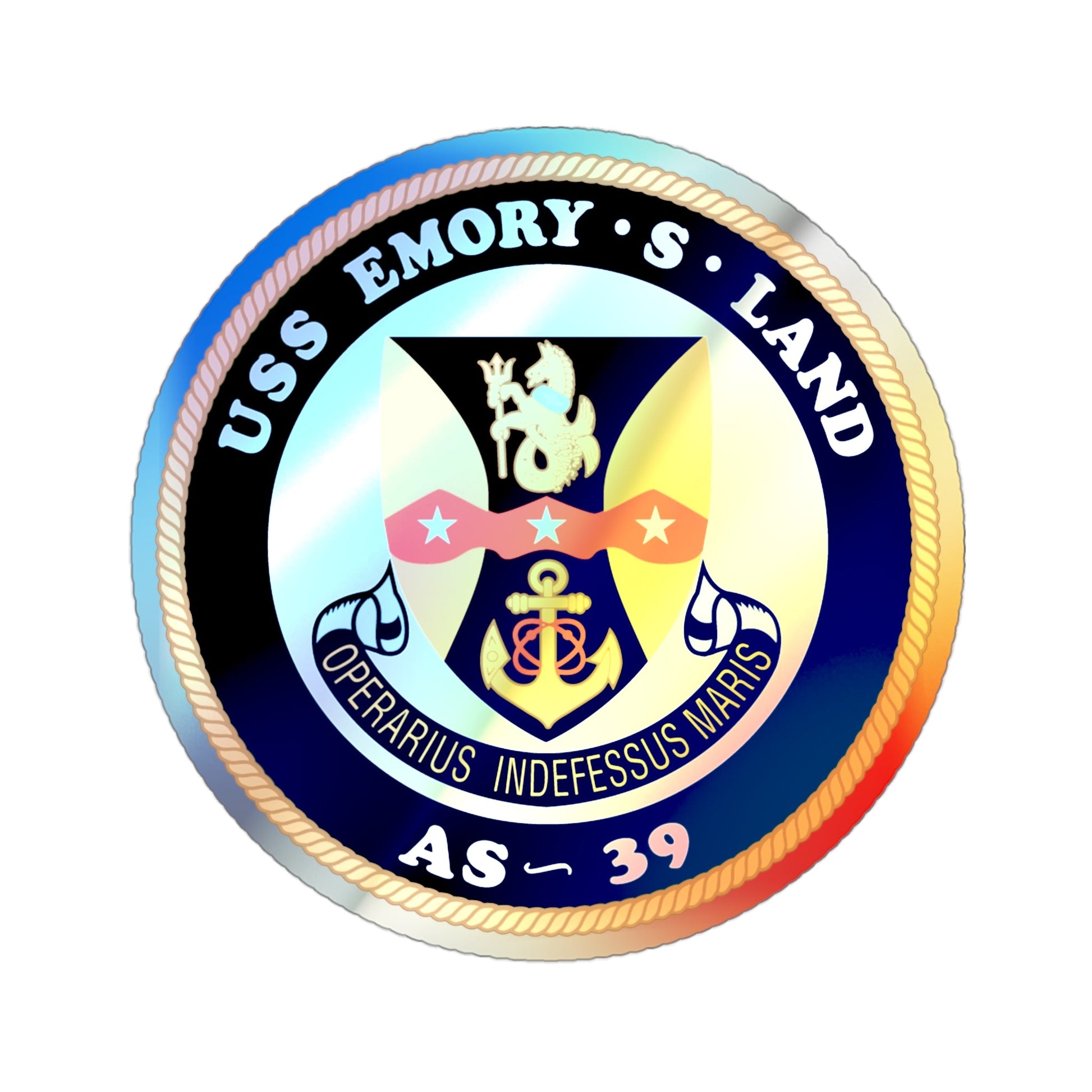 USS Emory S Land AS 39 (U.S. Navy) Holographic STICKER Die-Cut Vinyl Decal-3 Inch-The Sticker Space