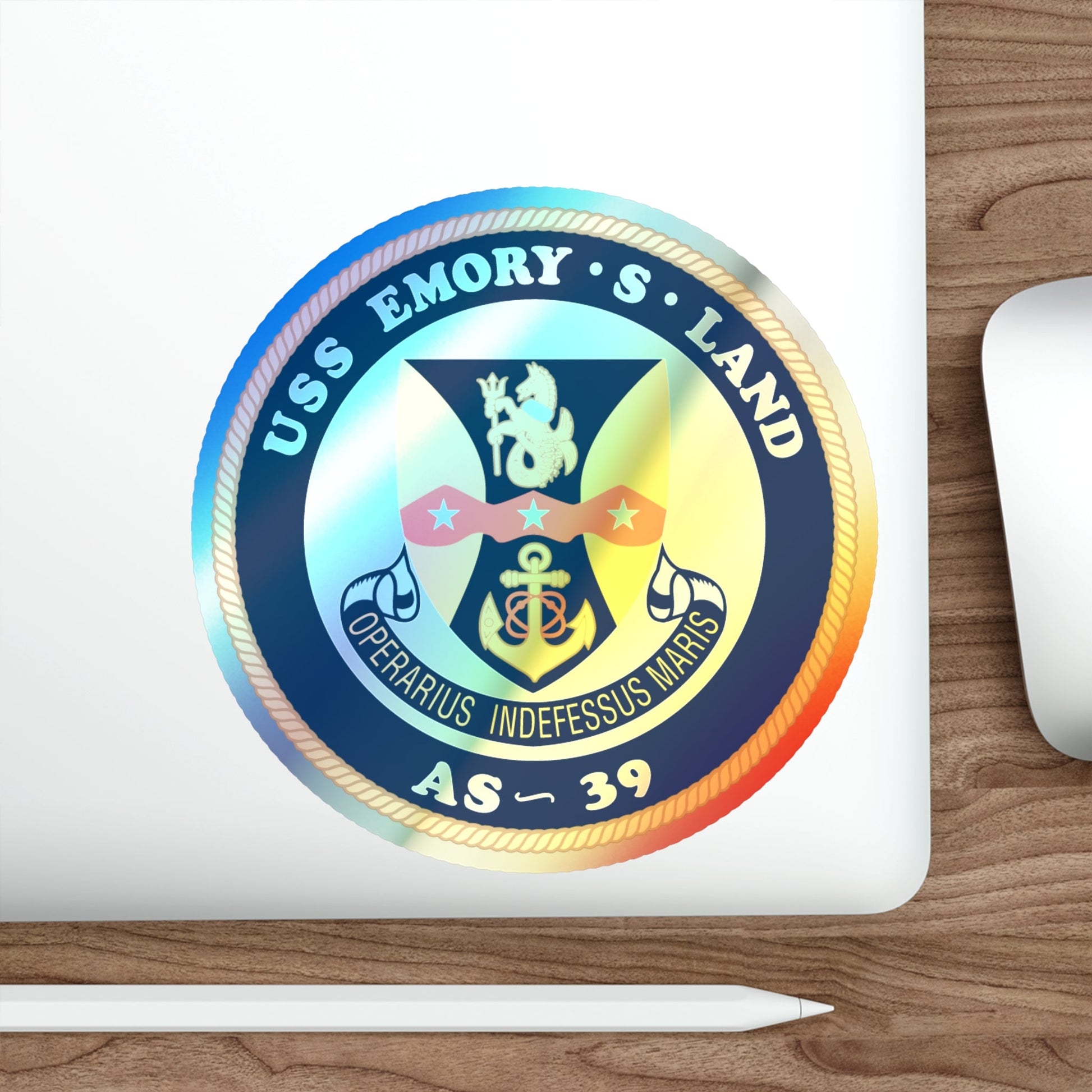 USS Emory S Land AS 39 (U.S. Navy) Holographic STICKER Die-Cut Vinyl Decal-The Sticker Space