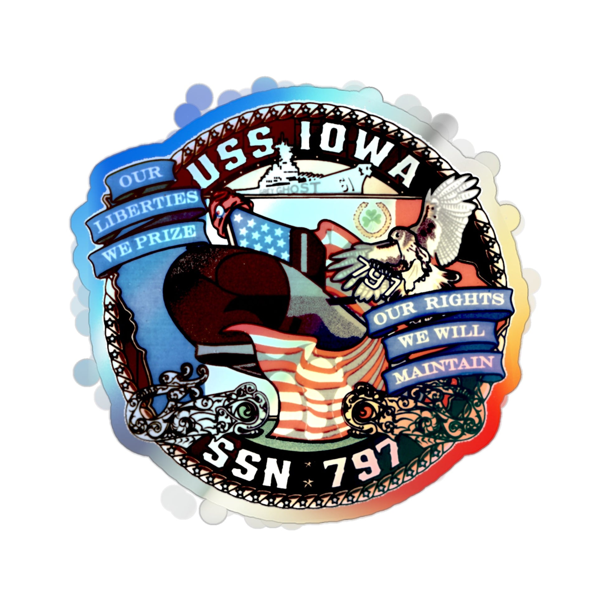 USS IOWA SSN 797 (U.S. Navy) Holographic STICKER Die-Cut Vinyl Decal-2 Inch-The Sticker Space