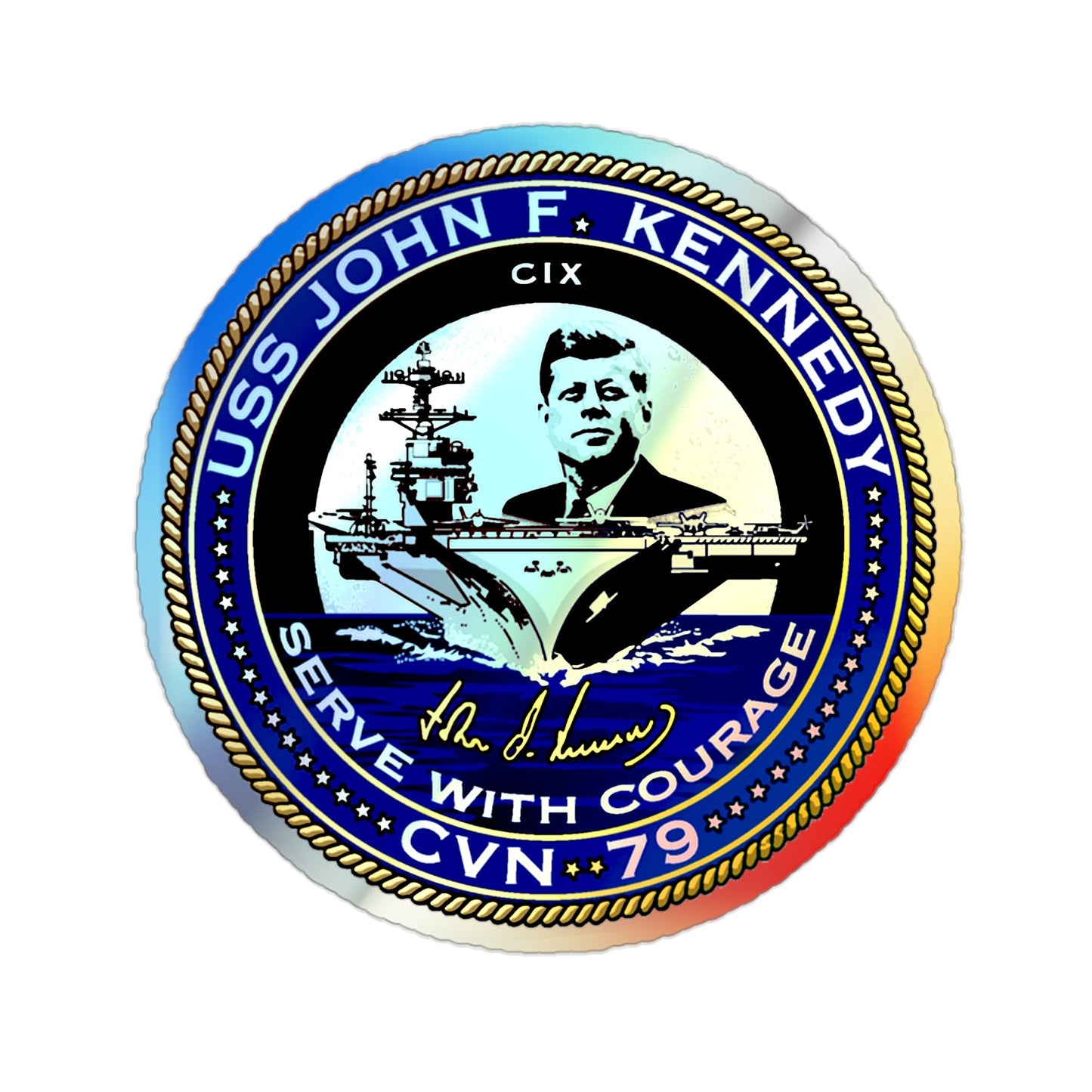 USS JOHN F KENNEDY CVN 79 (U.S. Navy) Holographic STICKER Die-Cut Vinyl Decal-2 Inch-The Sticker Space