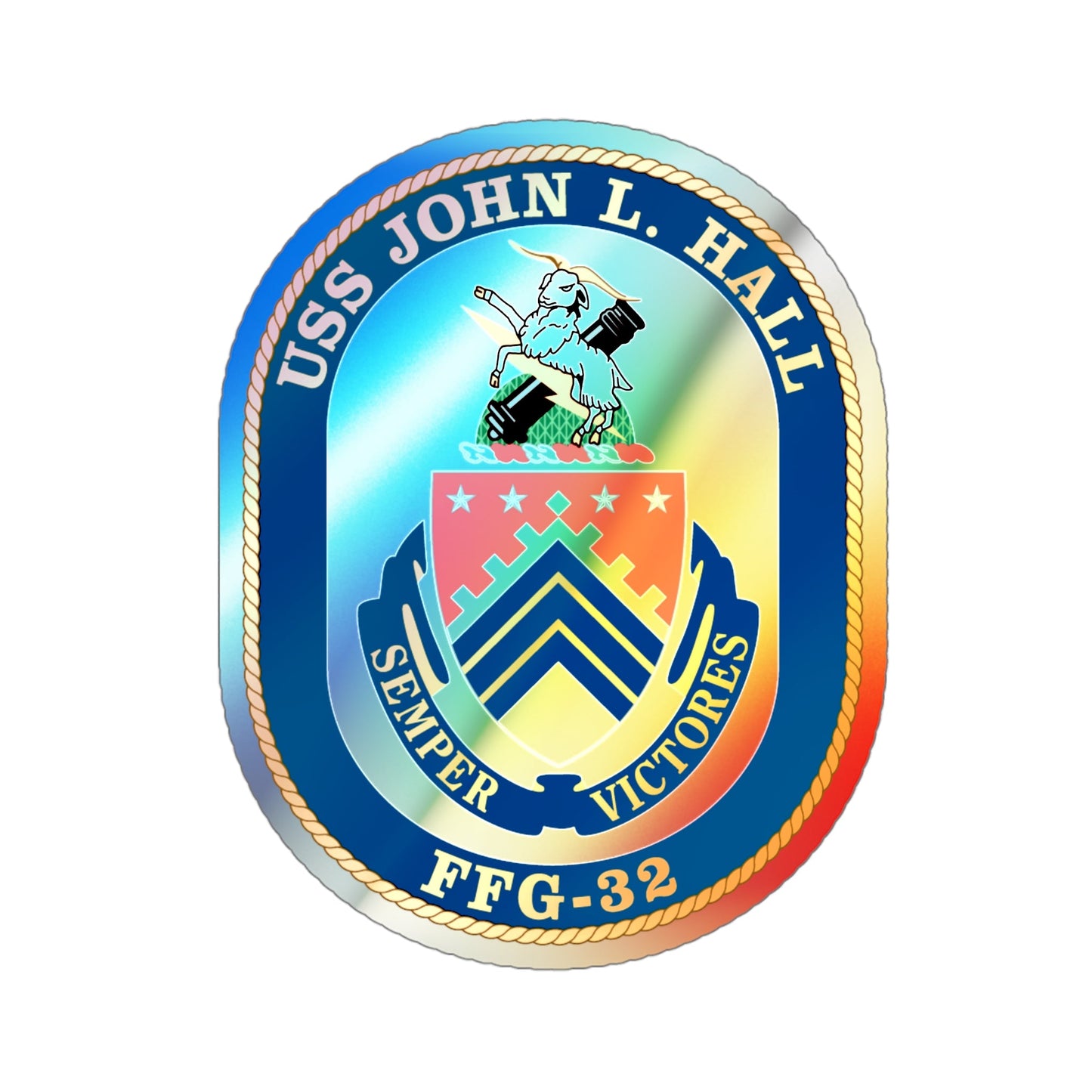USS John L Hall FFG 32 (U.S. Navy) Holographic STICKER Die-Cut Vinyl Decal-4 Inch-The Sticker Space