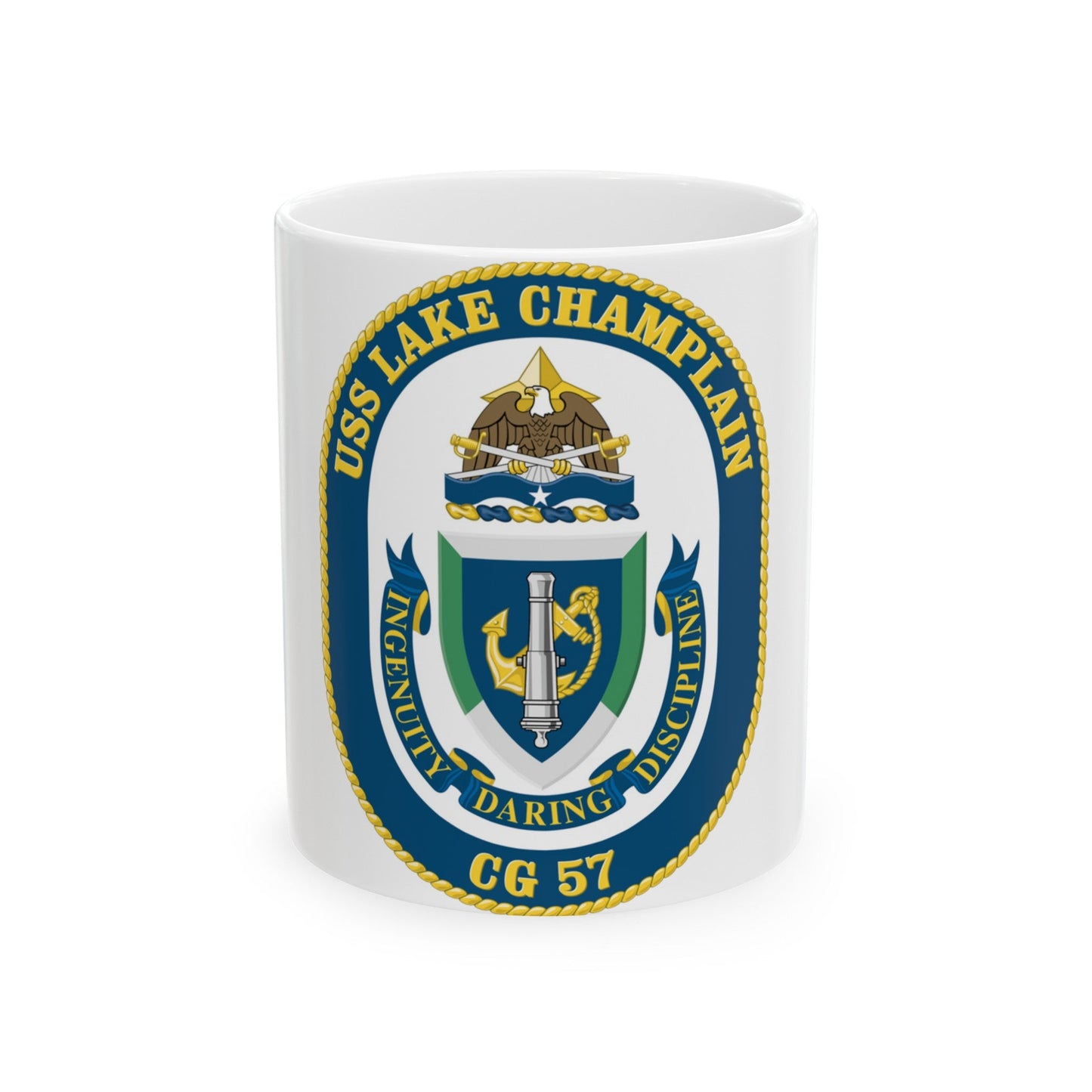 USS Lake Champlan CG 57 Crest (U.S. Navy) White Coffee Mug-11oz-The Sticker Space