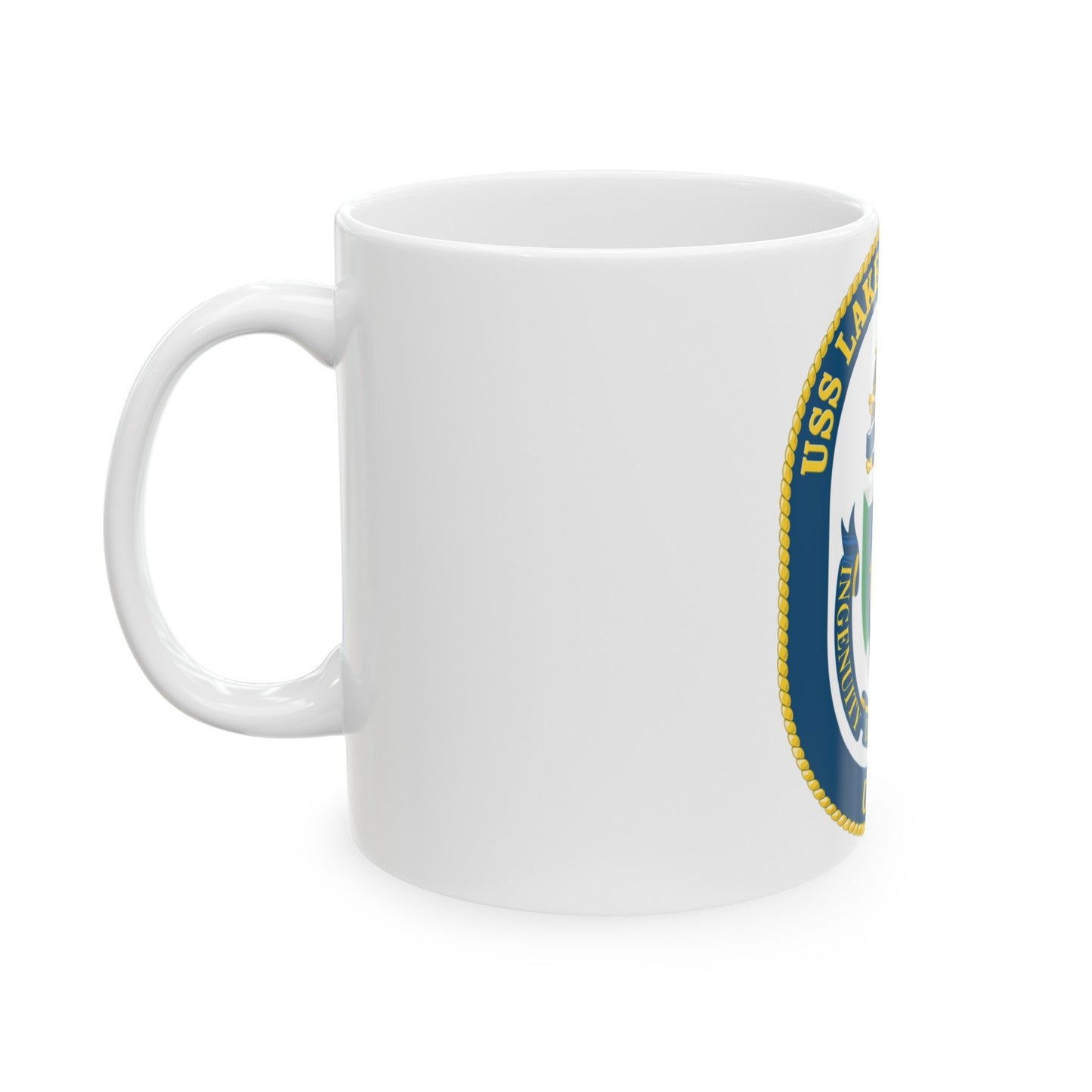 USS Lake Champlan CG 57 Crest (U.S. Navy) White Coffee Mug-The Sticker Space