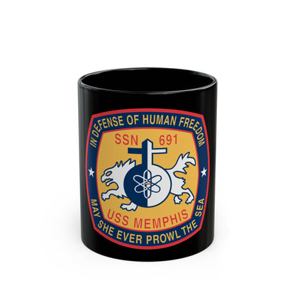 USS Memphis SSN 691 In Defence of the Human Freedom (U.S. Navy) Black Coffee Mug-11oz-The Sticker Space
