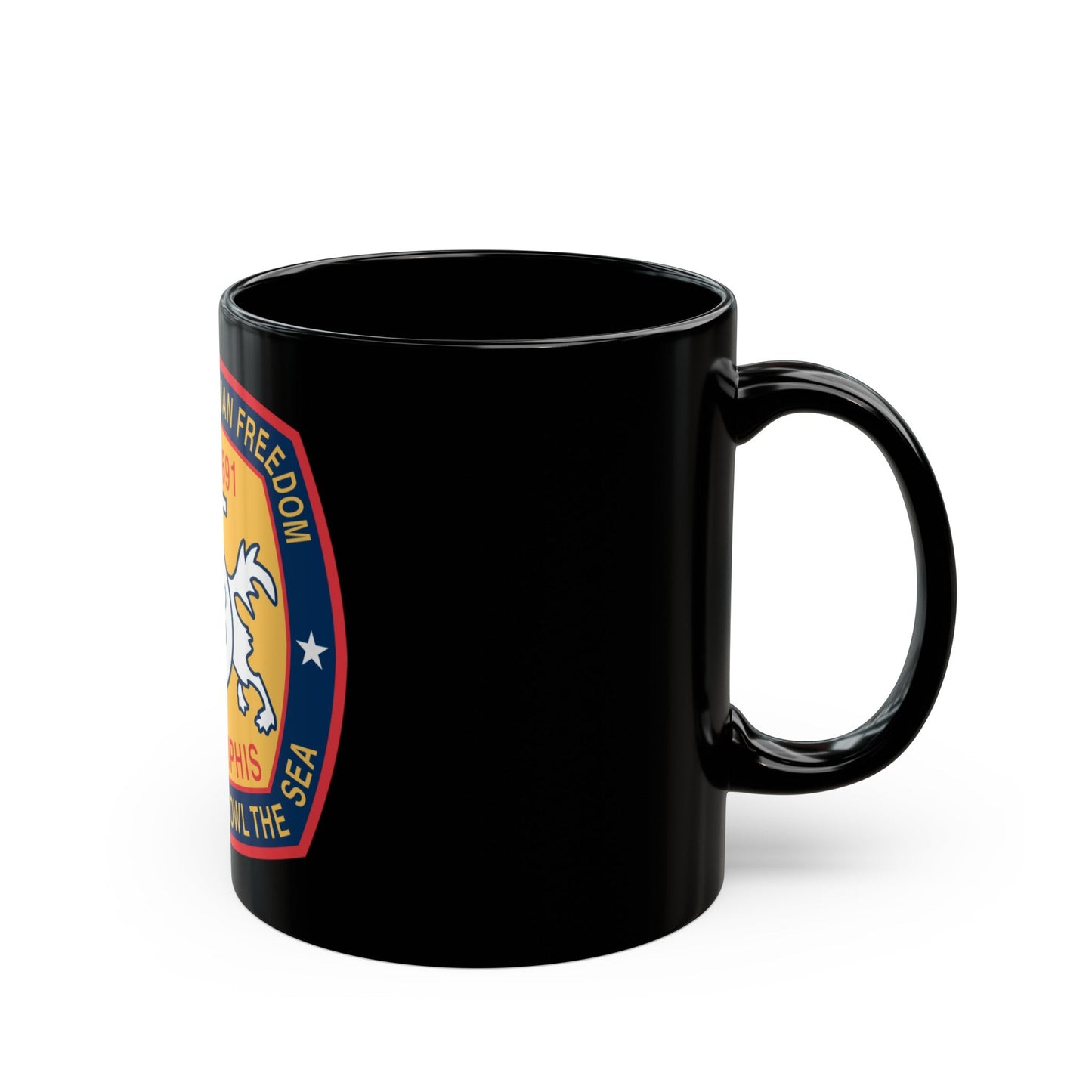 USS Memphis SSN 691 In Defence of the Human Freedom (U.S. Navy) Black Coffee Mug-The Sticker Space