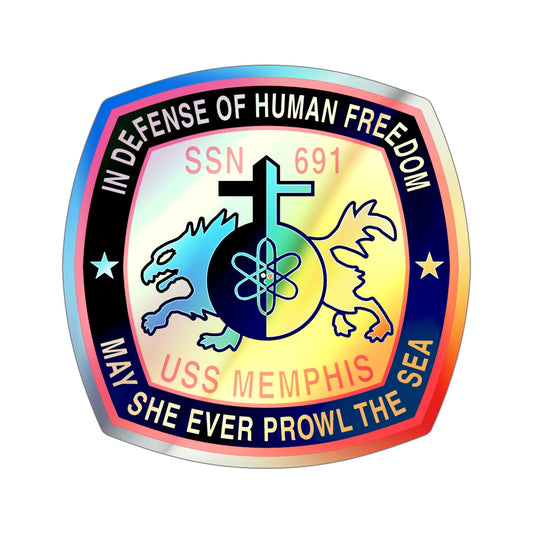 USS Memphis SSN 691 In Defence of the Human Freedom (U.S. Navy) Holographic STICKER Die-Cut Vinyl Decal-6 Inch-The Sticker Space