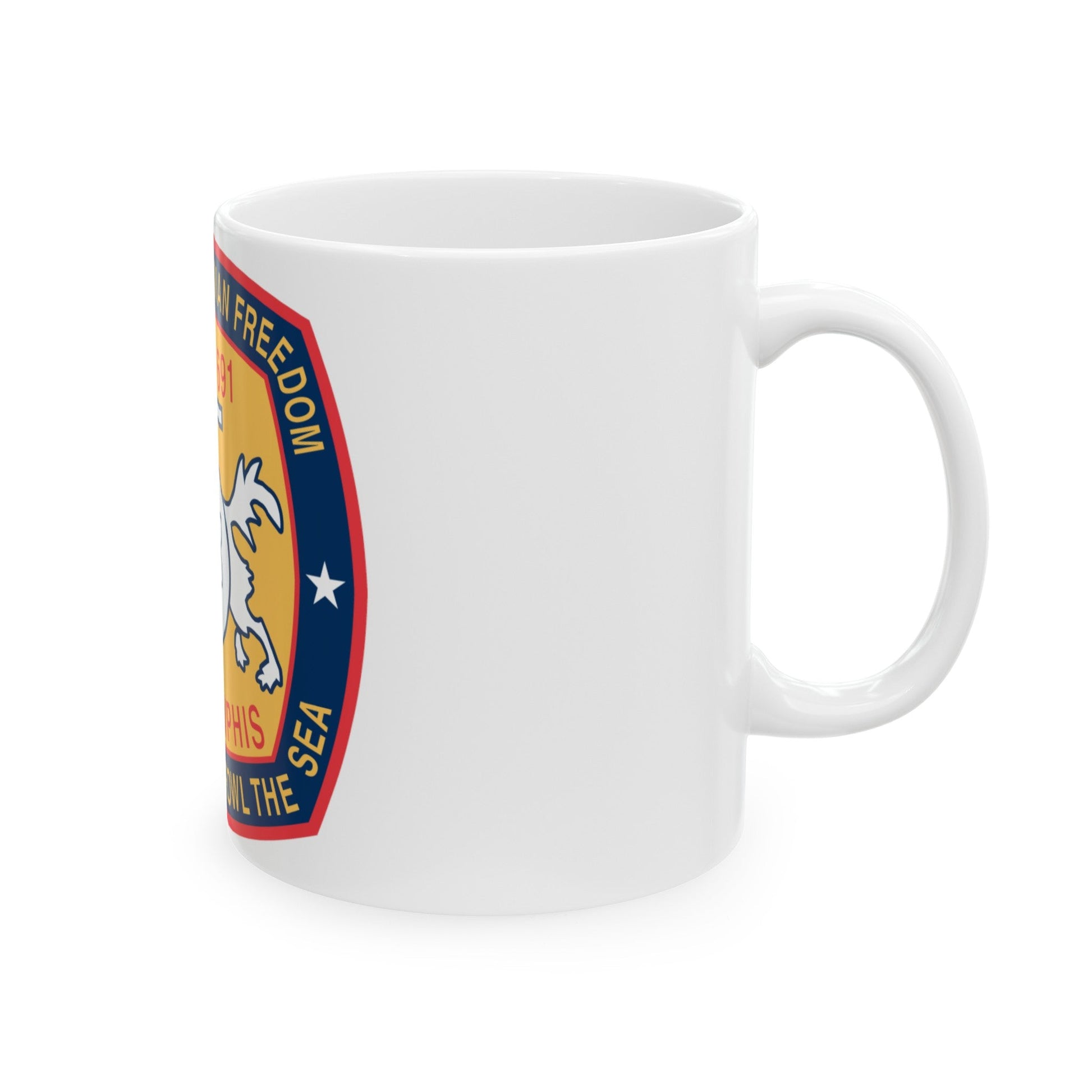 USS Memphis SSN 691 In Defence of the Human Freedom (U.S. Navy) White Coffee Mug-The Sticker Space