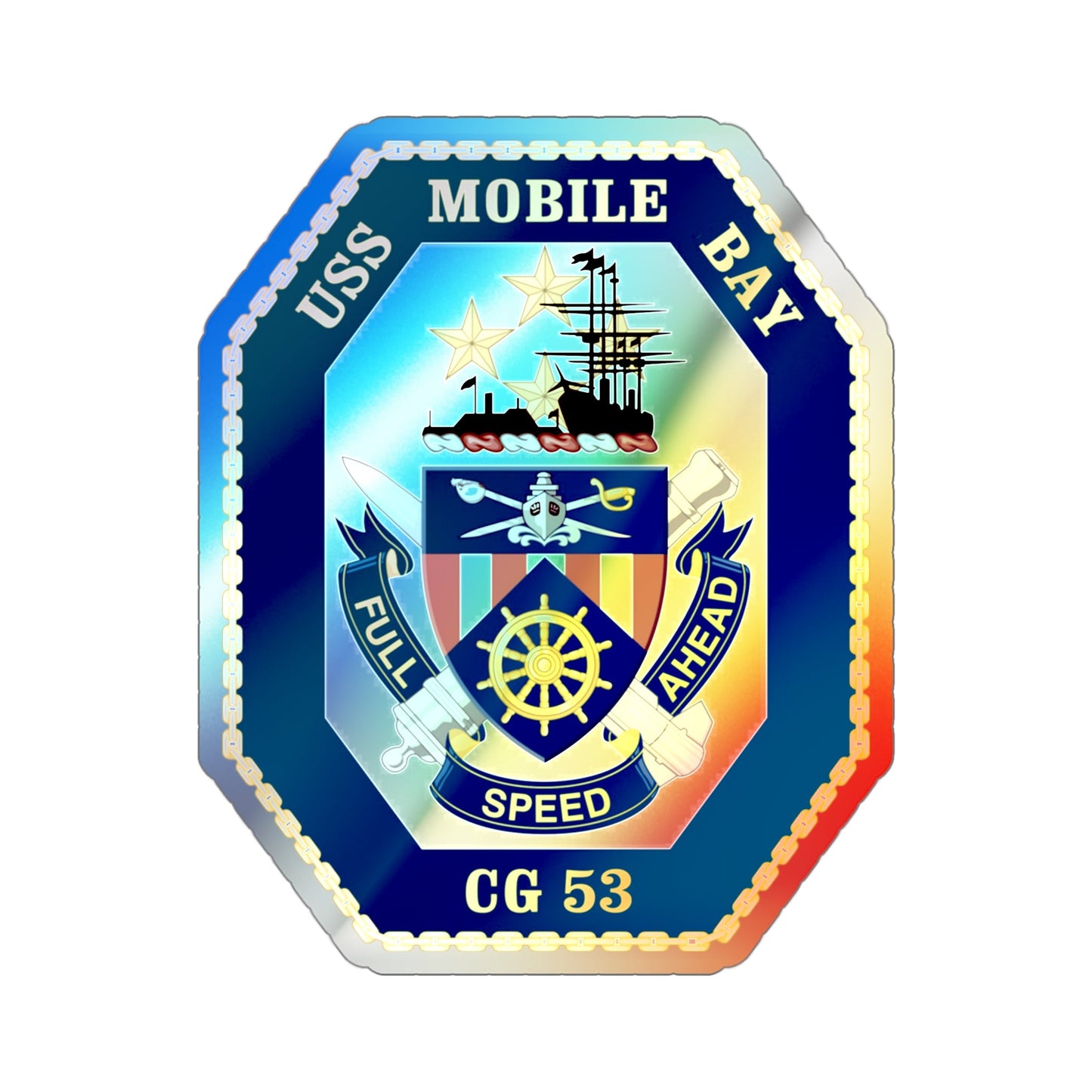 USS Mobile Bay CG 53 Crest (U.S. Navy) Holographic STICKER Die-Cut Vinyl Decal-3 Inch-The Sticker Space