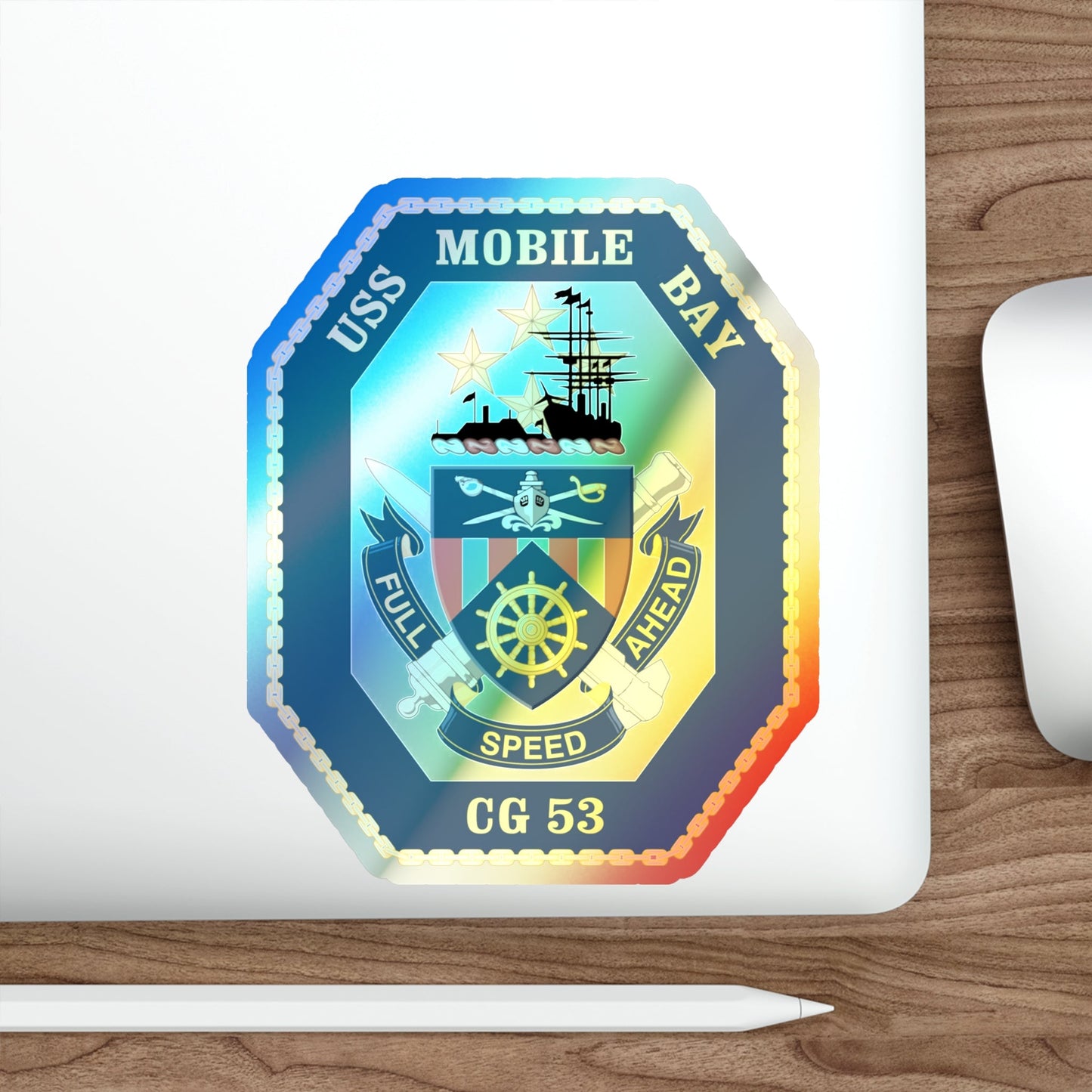 USS Mobile Bay CG 53 Crest (U.S. Navy) Holographic STICKER Die-Cut Vinyl Decal-The Sticker Space
