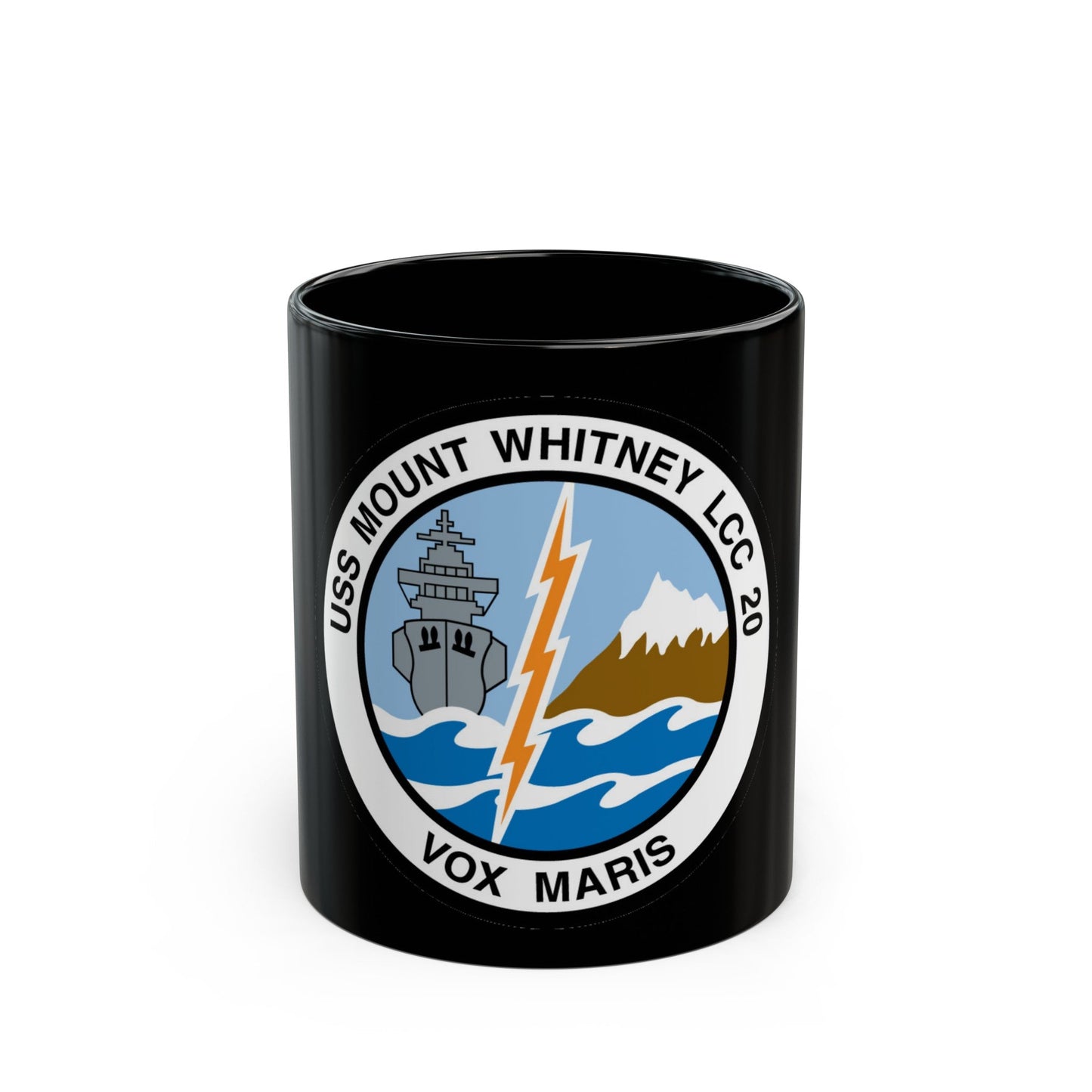 USS Mount Whitney LCC 20 Vox Maris (U.S. Navy) Black Coffee Mug-11oz-The Sticker Space
