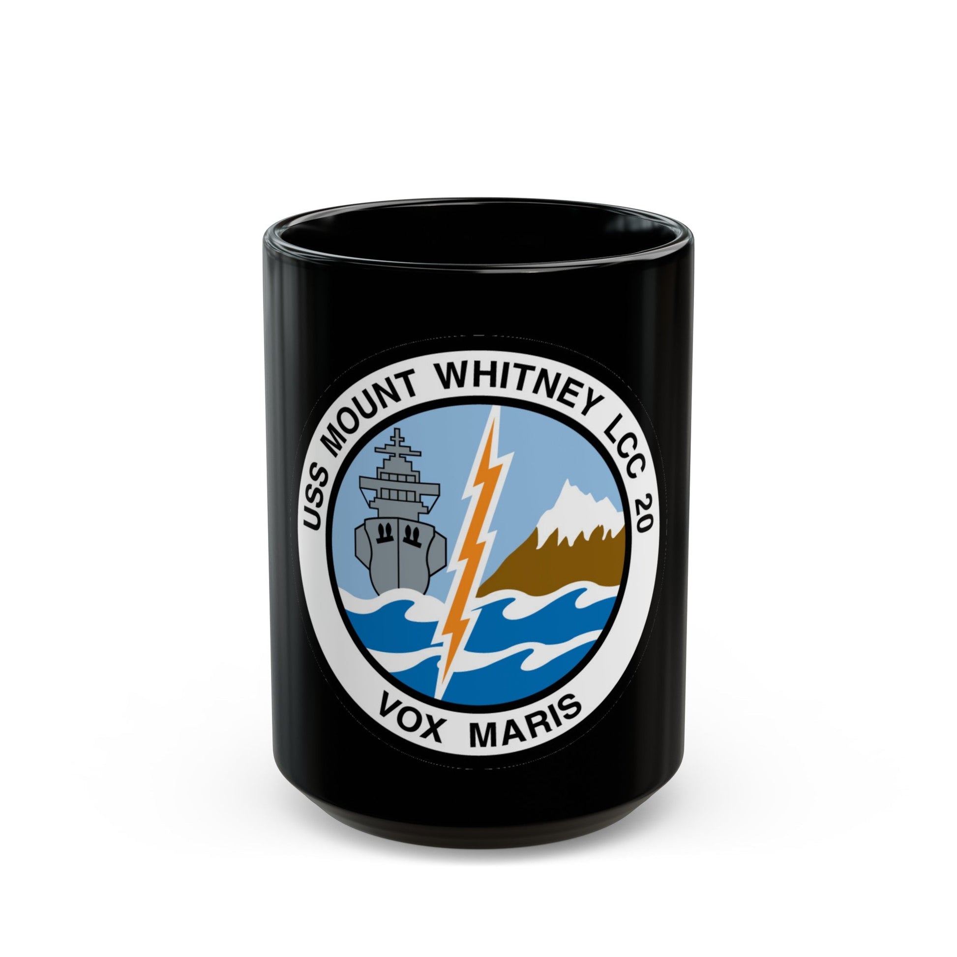 USS Mount Whitney LCC 20 Vox Maris (U.S. Navy) Black Coffee Mug-15oz-The Sticker Space