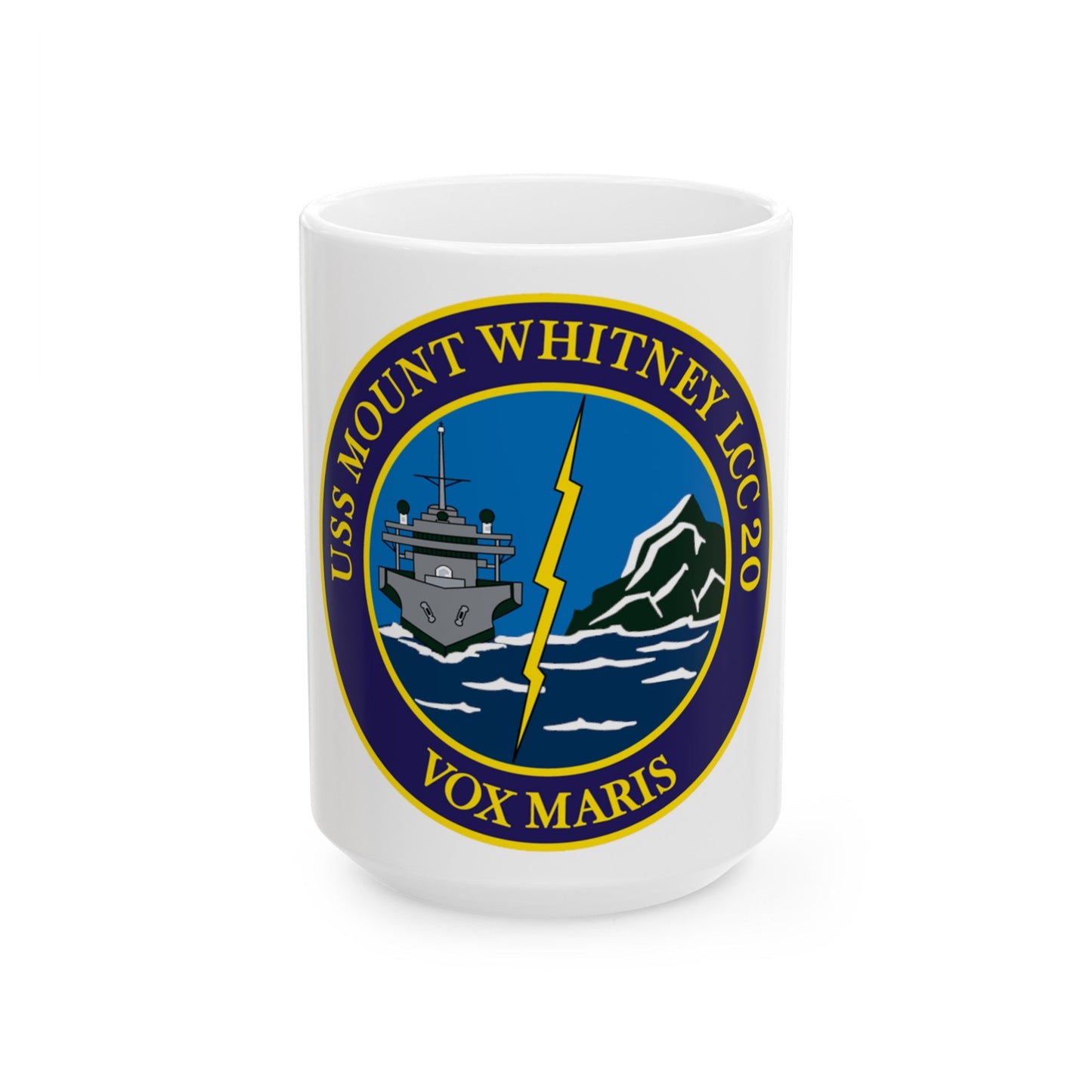 USS Mount Whitney LLC 20 VOX MARIS v2 (U.S. Navy) White Coffee Mug-15oz-The Sticker Space