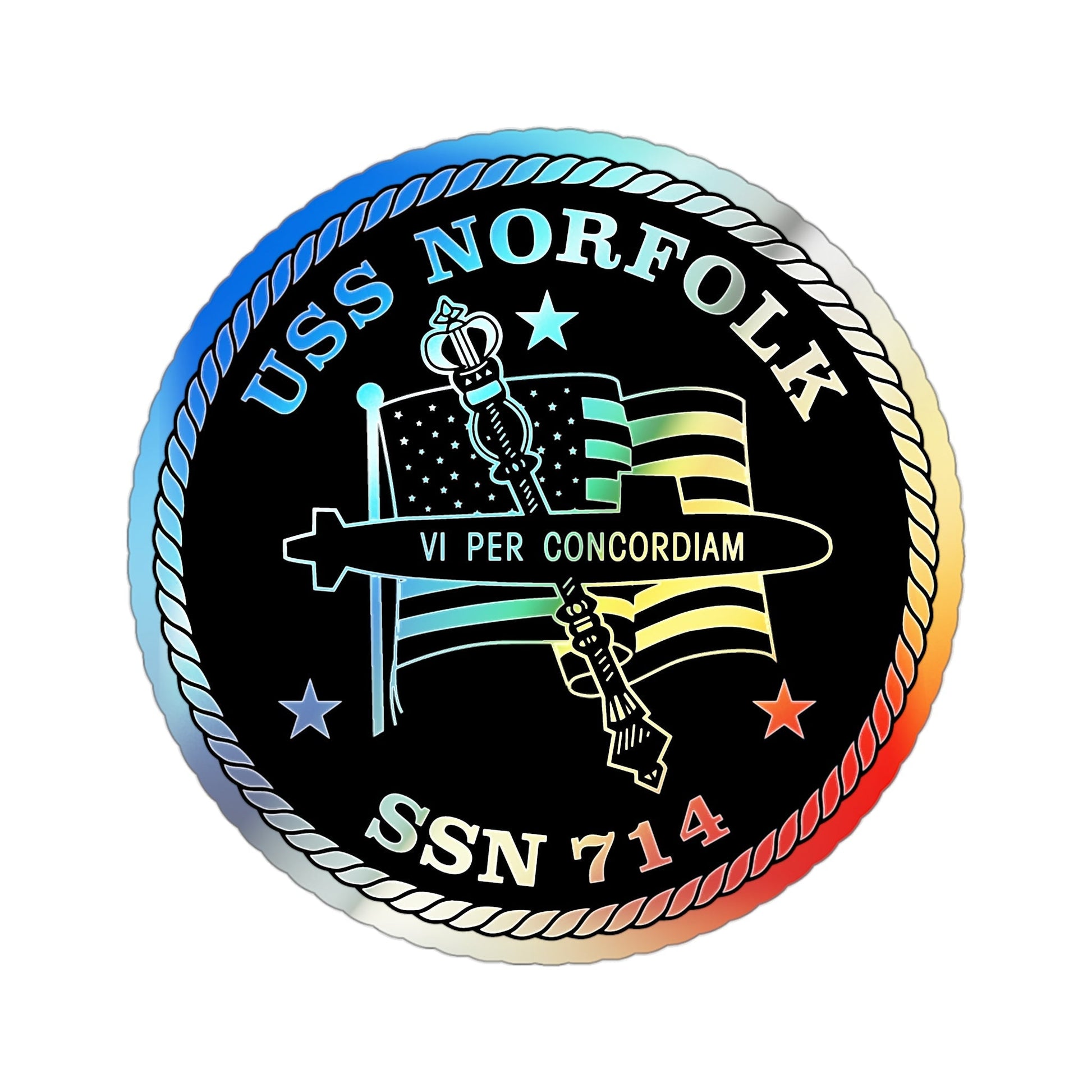 USS Norfolk SSN 714 (U.S. Navy) Holographic STICKER Die-Cut Vinyl Decal-3 Inch-The Sticker Space