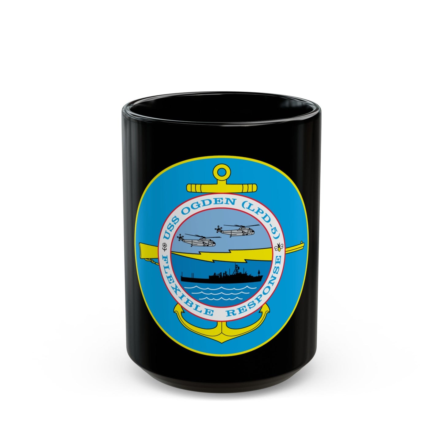 USS OGDEN LPD 5 Flexible Response (U.S. Navy) Black Coffee Mug-15oz-The Sticker Space