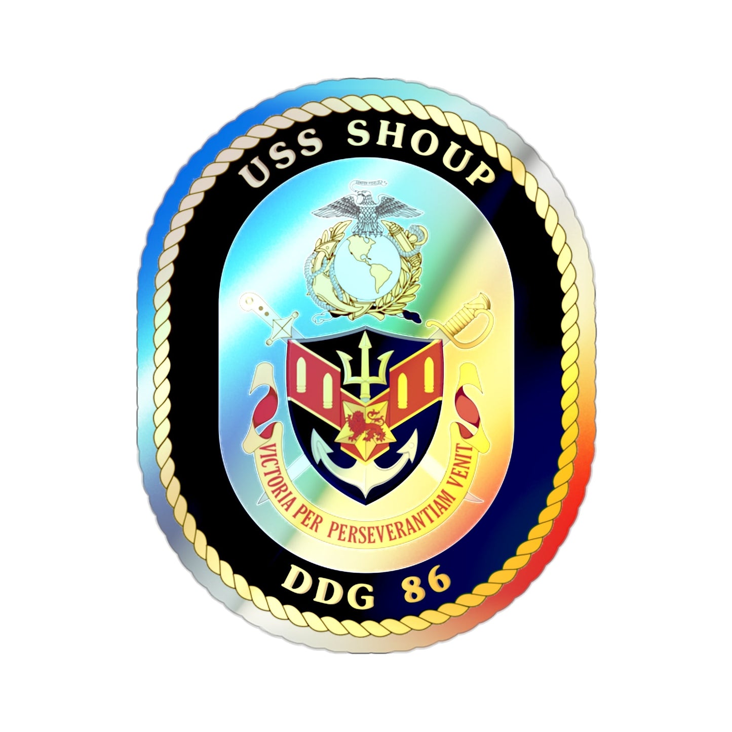 USS Shoup DDG 86 Crest (U.S. Navy) Holographic STICKER Die-Cut Vinyl Decal-2 Inch-The Sticker Space