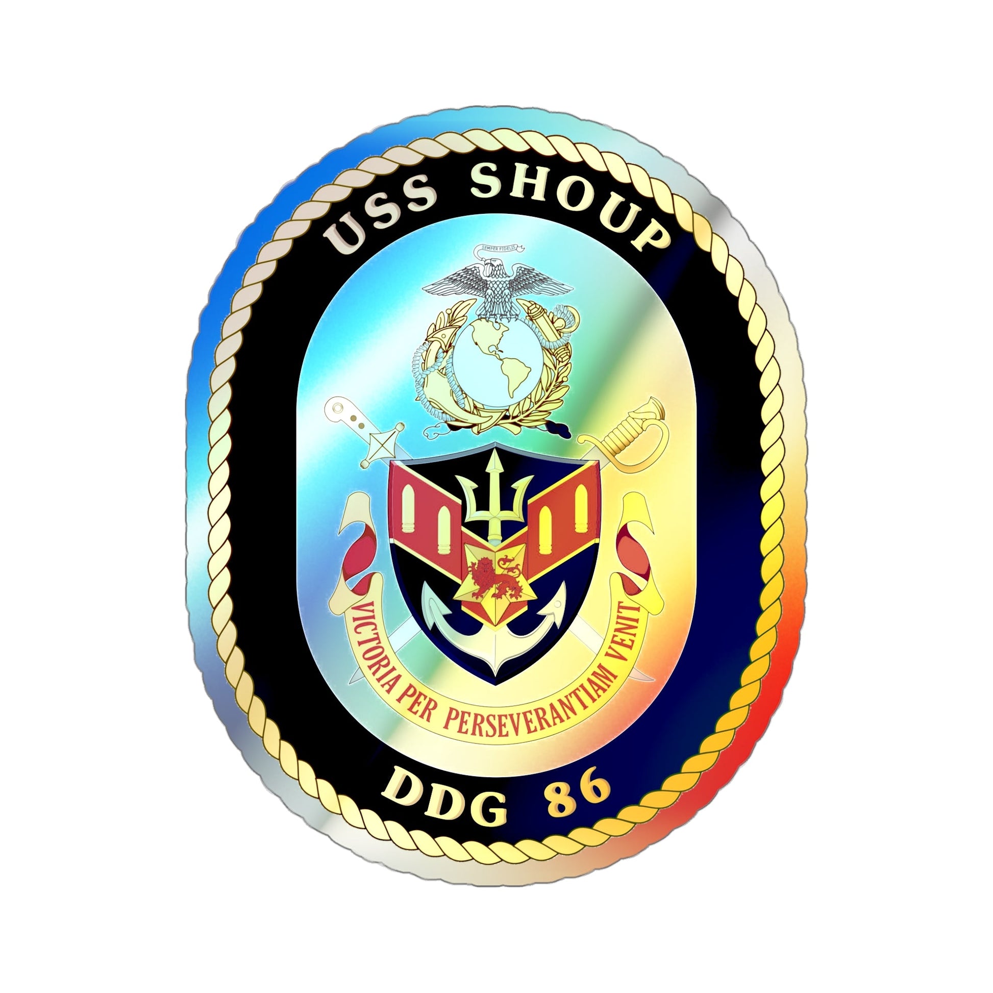 USS Shoup DDG 86 Crest (U.S. Navy) Holographic STICKER Die-Cut Vinyl Decal-5 Inch-The Sticker Space