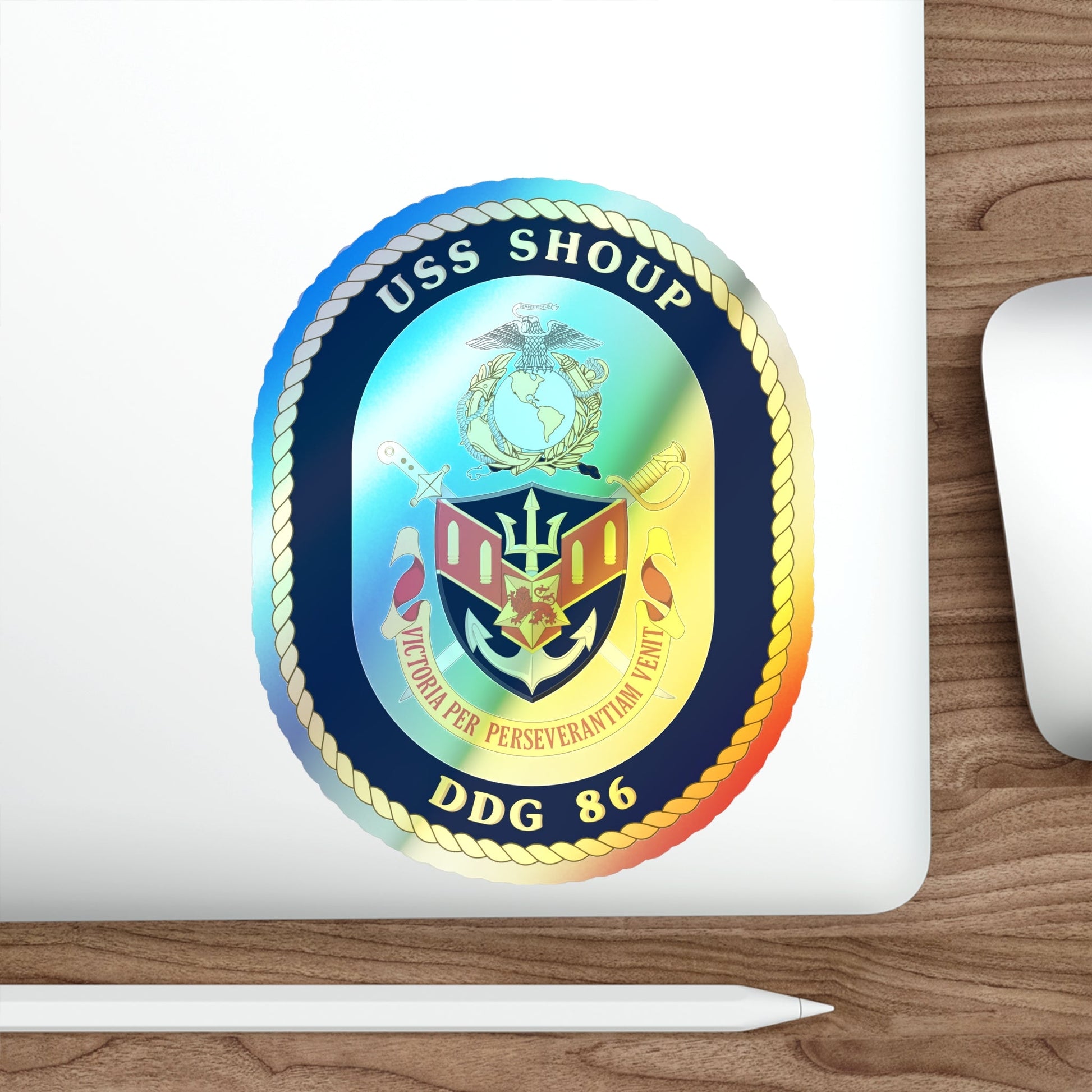 USS Shoup DDG 86 Crest (U.S. Navy) Holographic STICKER Die-Cut Vinyl Decal-The Sticker Space